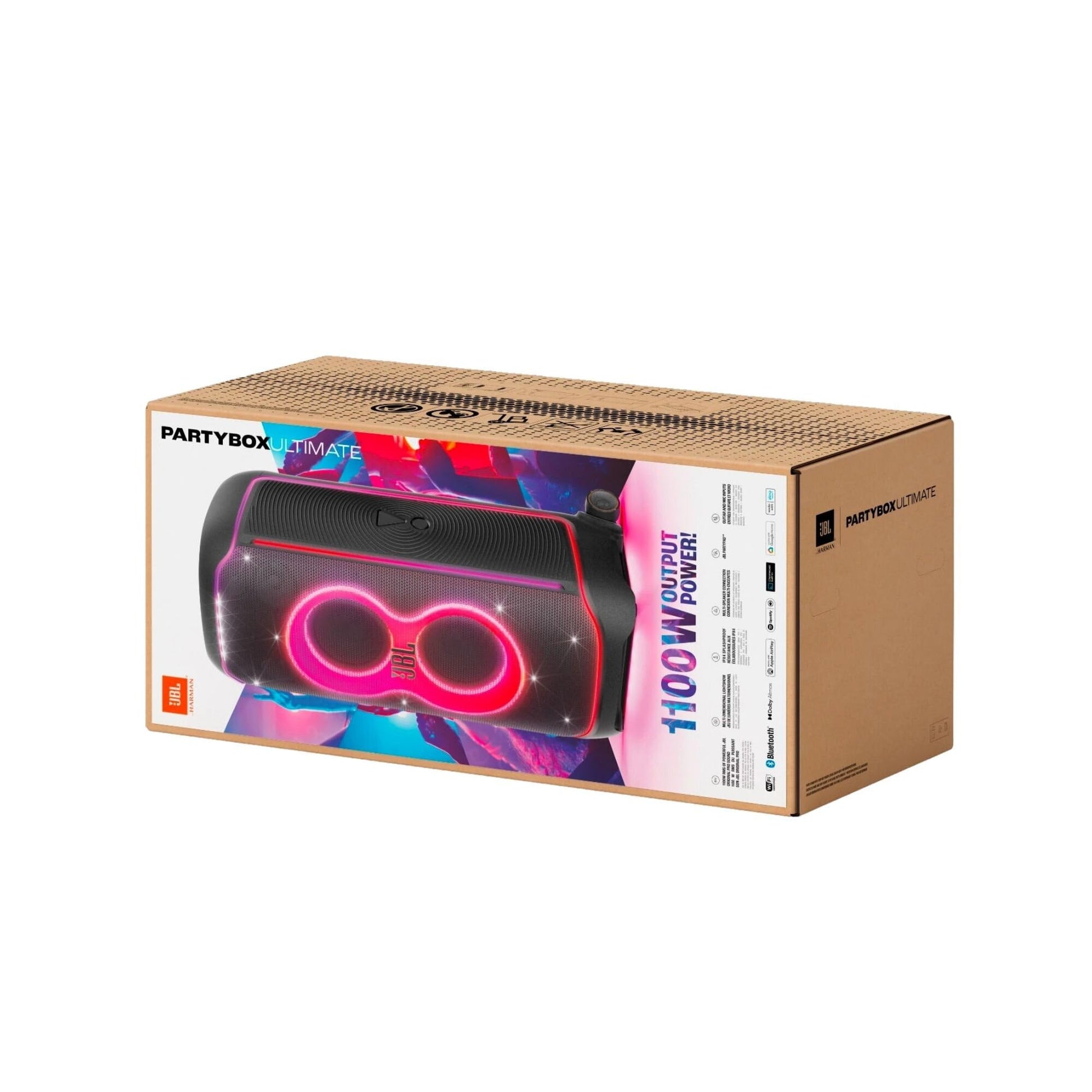 JBL PartyBox Ultimate Bocina Efecto Luz LED, Bluetooth, 1100 W de Potencia, Resistente al Agua IPX4 - Negro