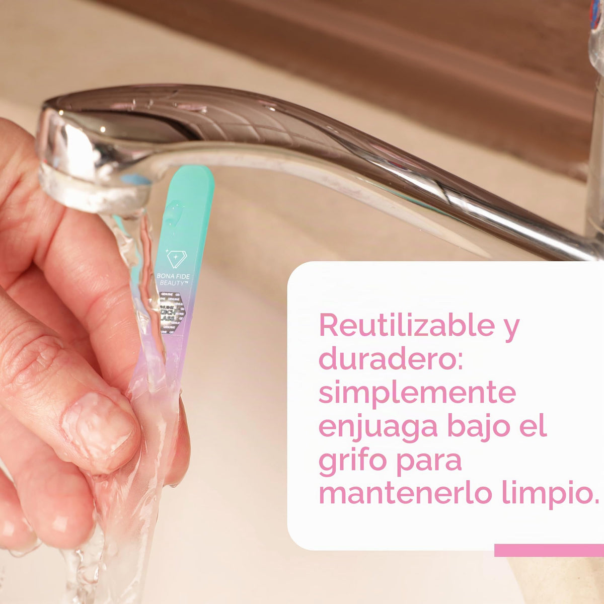 Lima de uñas de cristal con funda, lima de uñas de cristal checo, lima de uñas de manicura para uñas naturales, lima de precisión experta + acabado suave, lima de uñas Bona Fide Beauty Pastel Premium