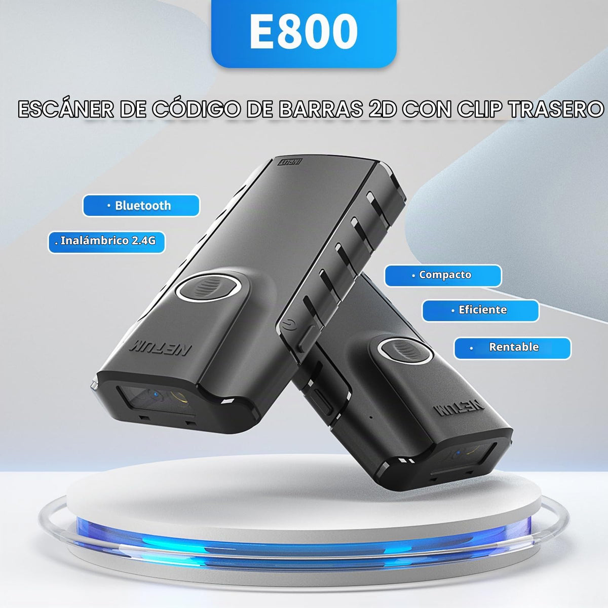 Escáner de Código de Barras NETUM Bluetooth 2D Portátil QR Automático Inalámbrico pequeño con Clip Trasero Compatible con Tablet iOS Android Windows MacOS
