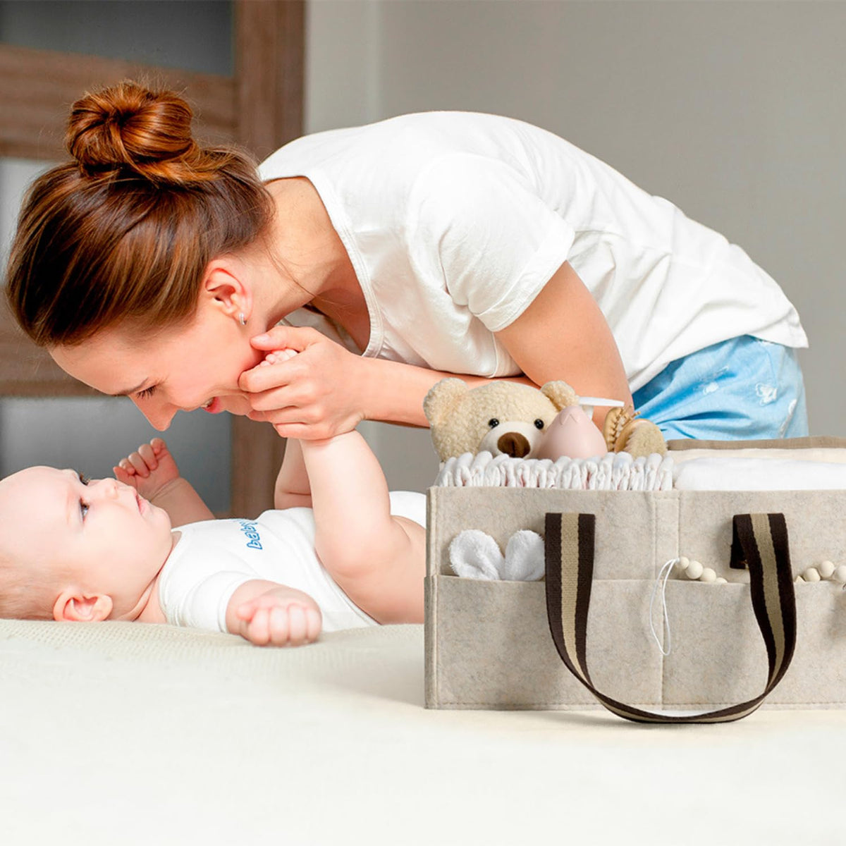 Organizador de pañales para bebé HOME FOR EACH para estación de pañales, artículos esenciales para recién nacidos, cesta de almacenamiento de guardería, regalos de baby shower y artículos