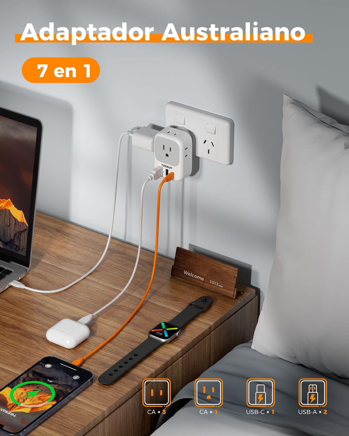 Adaptador de Corriente TESSAN Argentina Australiano Viaje