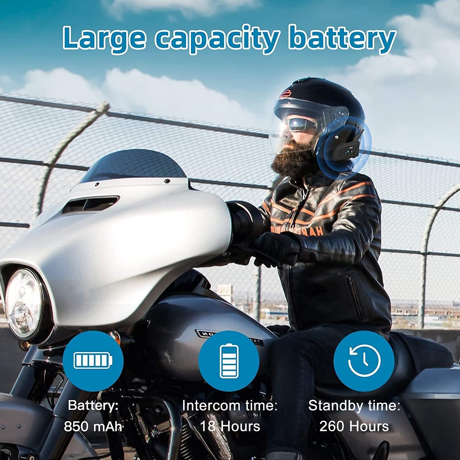 EJEAS V6 Motocicleta Auricular Bluetooth, 2 Riders 1200M Motocicleta Intercom Casco Sistema de Comunicación con Reducción de Ruido y Bluetooth 5.1 para Motociclismo Esquí y Escalada (2 Pack)