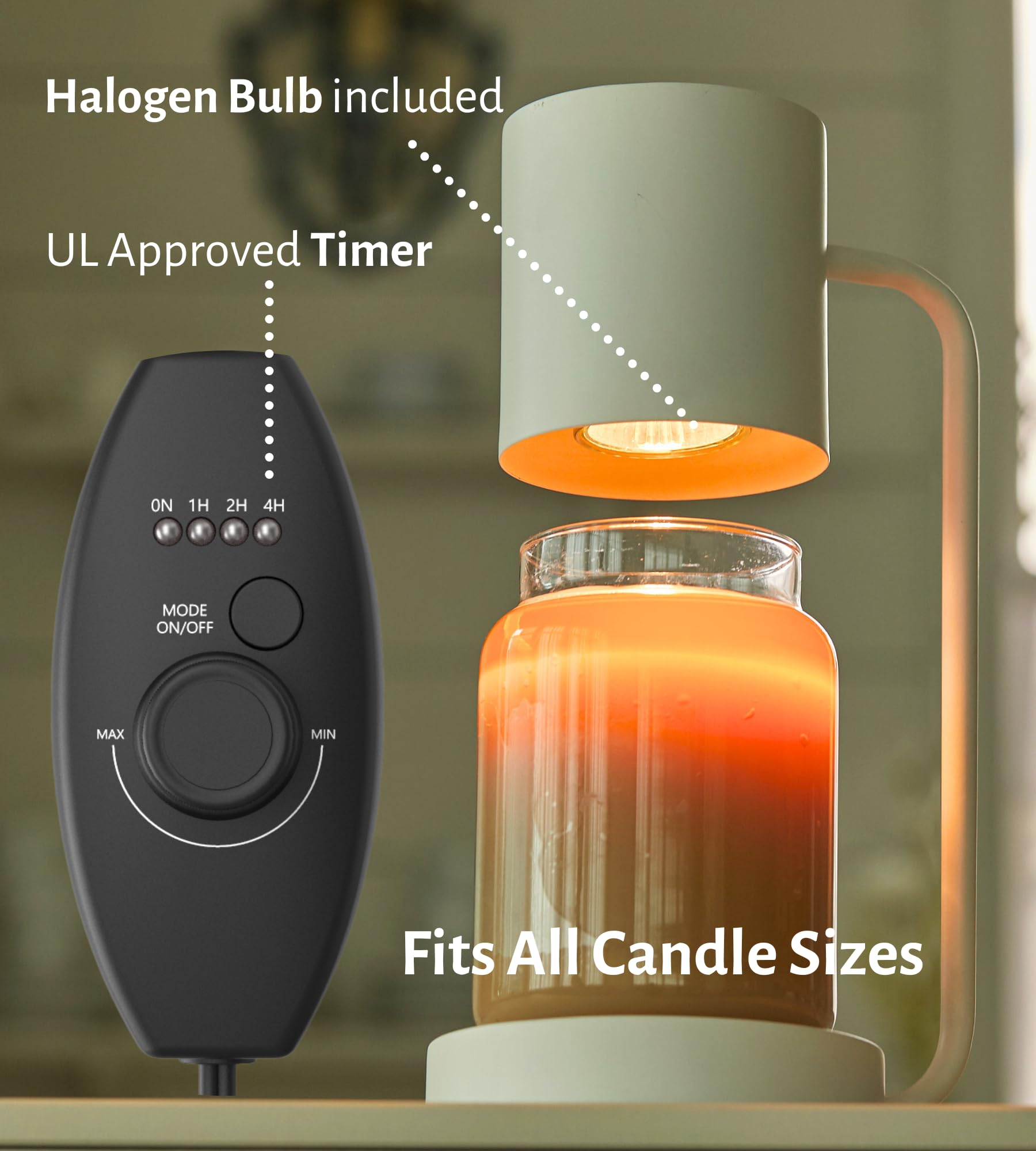 Cozyberry® Querencia - Lámpara calentadora de velas, compatible con Yankee Candle grande, metal, 110-120 V, difusor de velas regulable, tamaño pequeño y grande (blanco)