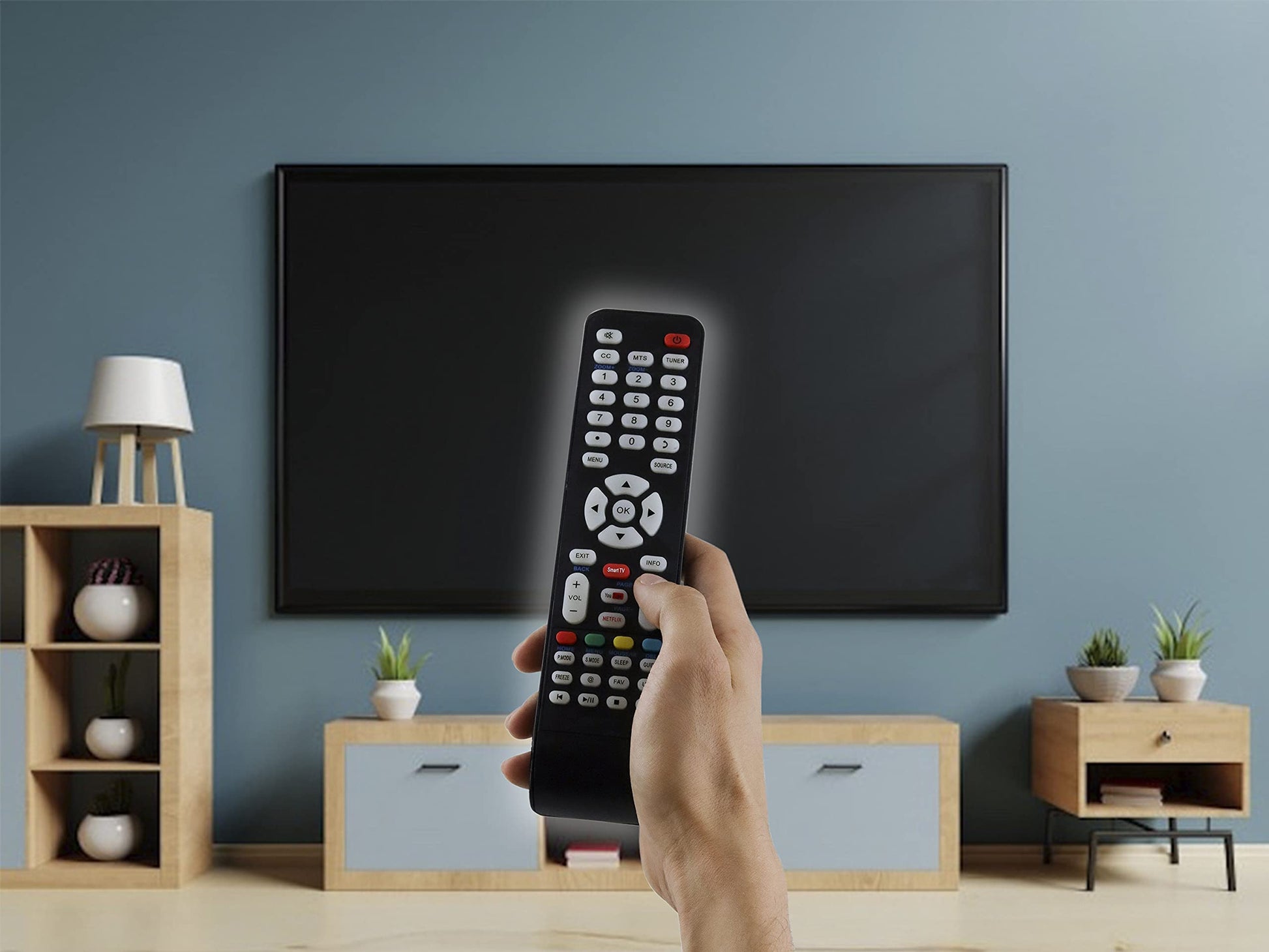 Control Remoto Atvio Pantalla Smart-TV Netflix Youtube, modelo:Atv32sm Atv43sm, control directo, no es necesario programar, comprar únicamente si tu modelo es igual al que se muestra en la imagen Letras Azules 4K