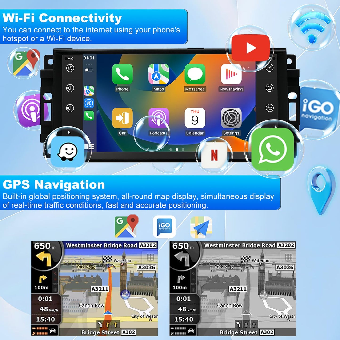 5GWifi - Radio de coche Android para Jeep Wrangler JK 2007-2018, Compass Patriot Dodge RAM 1500/2500 2009-2012, visualización táctil estéreo de coche, Wirelss Carplay Android Auto, GPS Navigator FM