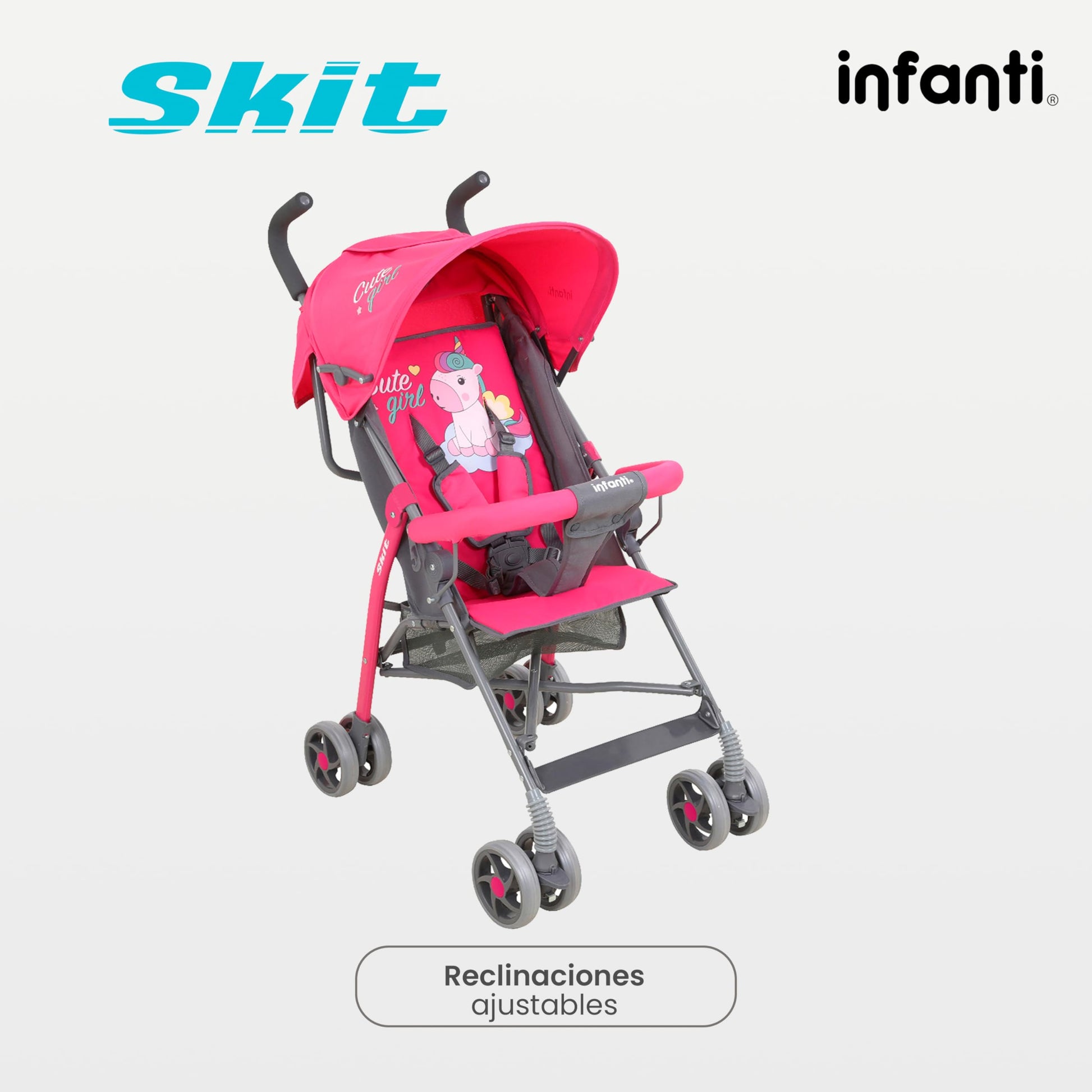 INFANTI | Carriola para Bebe de Baston SKIT | Carriola de Viaje - Carrito para Bebe | Cosas para Bebes 6 Meses hasta 15 kg - Compacta y Plegable | Carriola de Baston Ligera con Arnés de Seguridad
