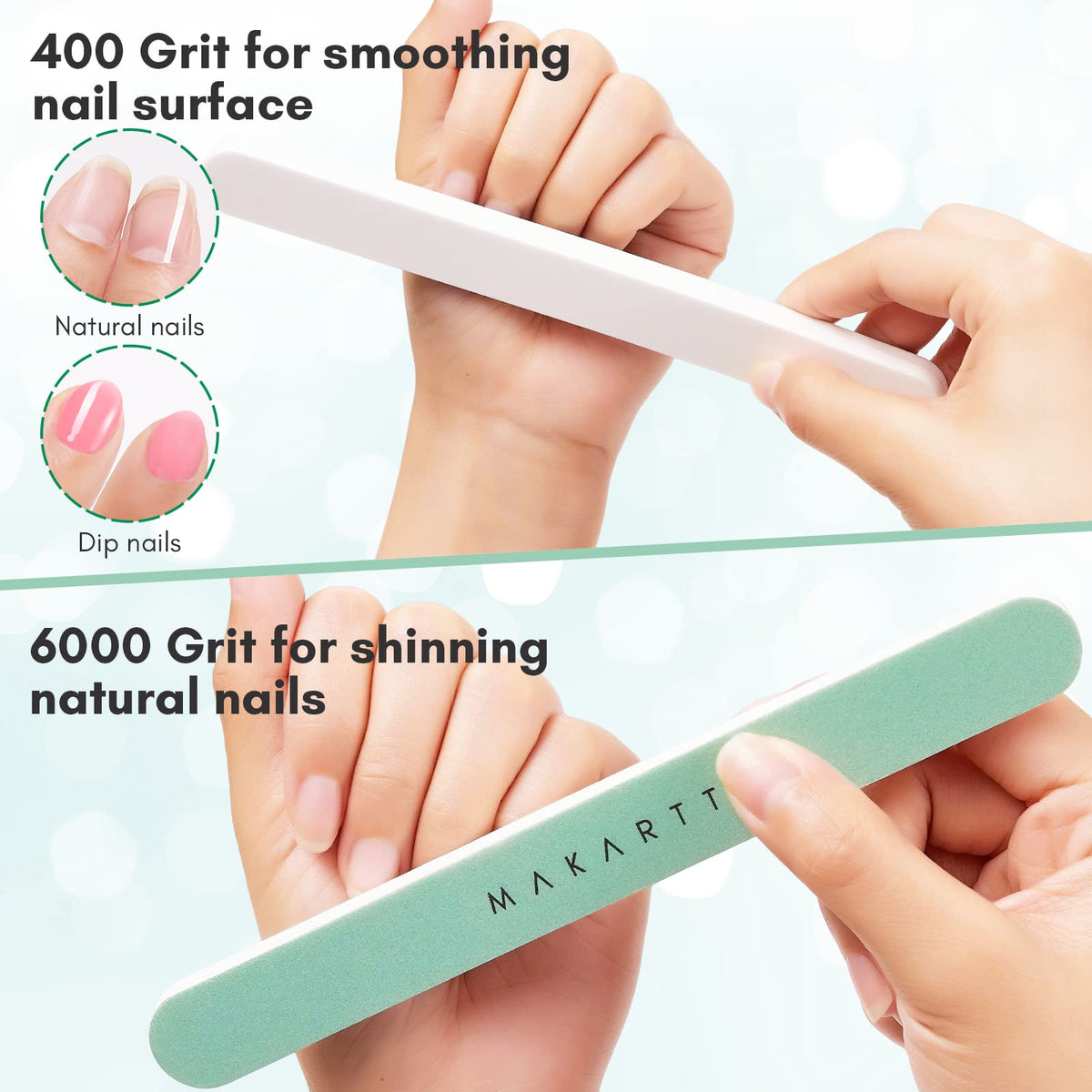 MAKARTT 10pcs Fine Nail Buffer File Polisher Smooth and Shiny Nail Buffer for Natural Nails Cushion Nail File 400 and 6000 Grit, F-10