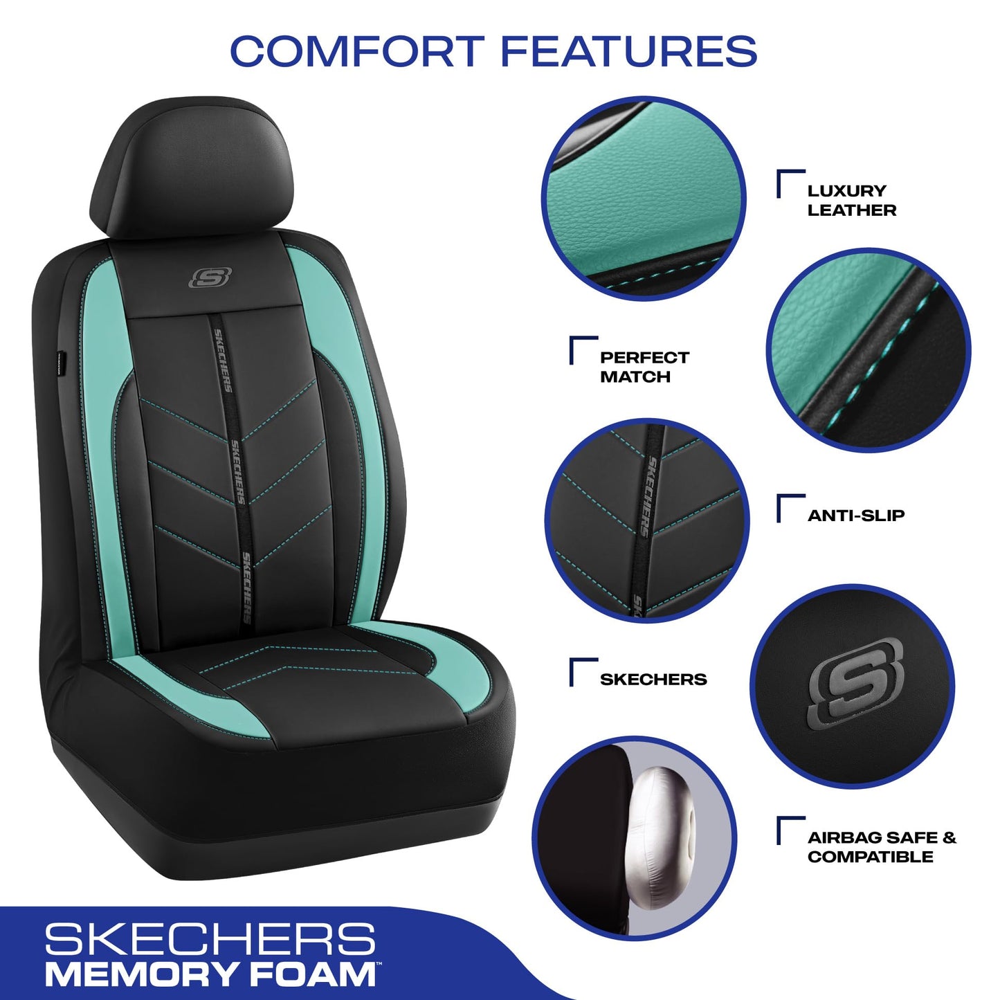 Skechers Fundas de asiento de coche, fundas de asiento de cuero sintético de lujo, protector de asiento de coche impermeable antideslizante para asientos delanteros, accesorios de coche compatibles