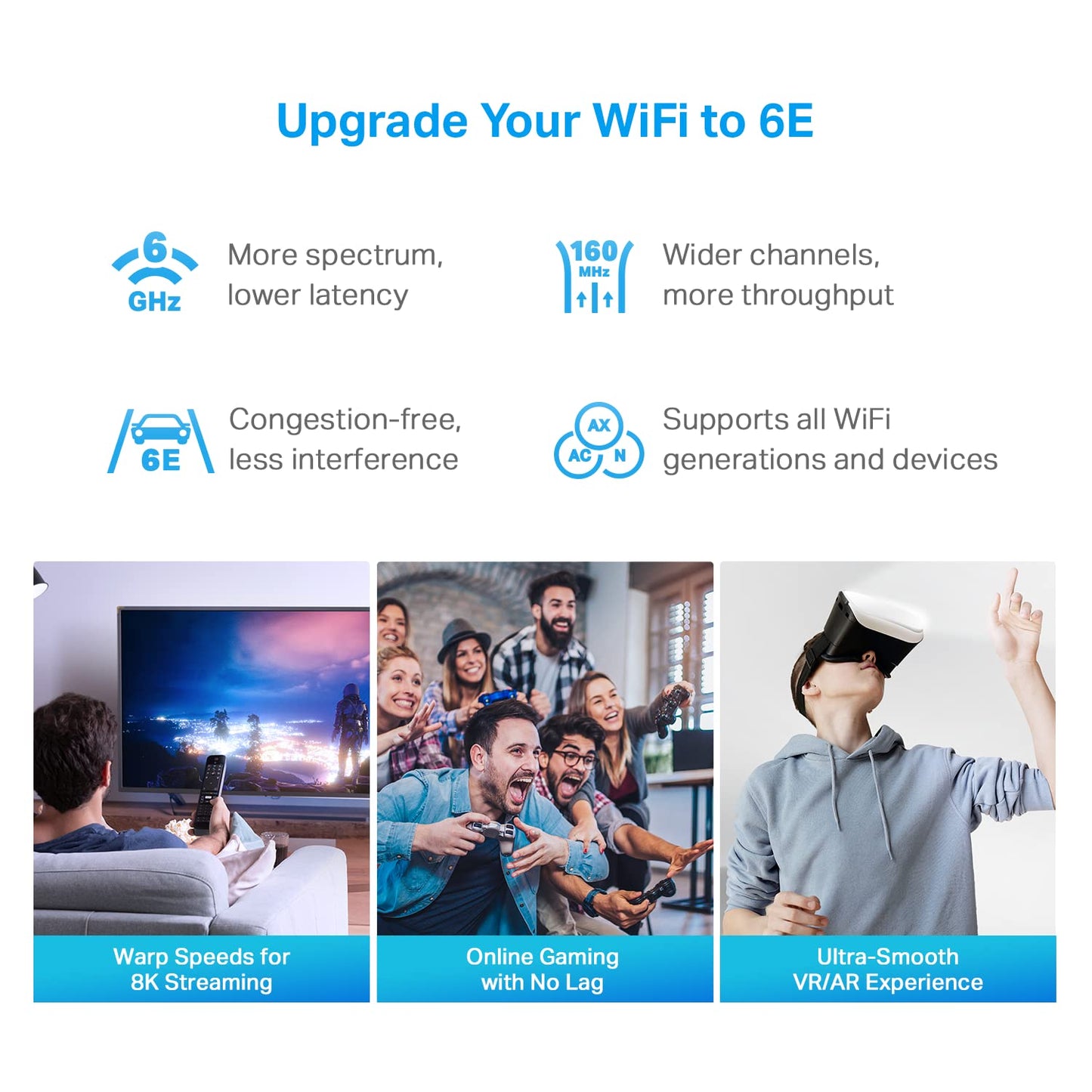 Sistema Mesh WiFi 6E TP-Link Deco AXE5400 Tri-Banda Blanco, Puerto 2.5G WAN/LAN, Cubre hasta 5500 Pies Cuadrados, Banda 6GHz Nueva, Paquete de 3