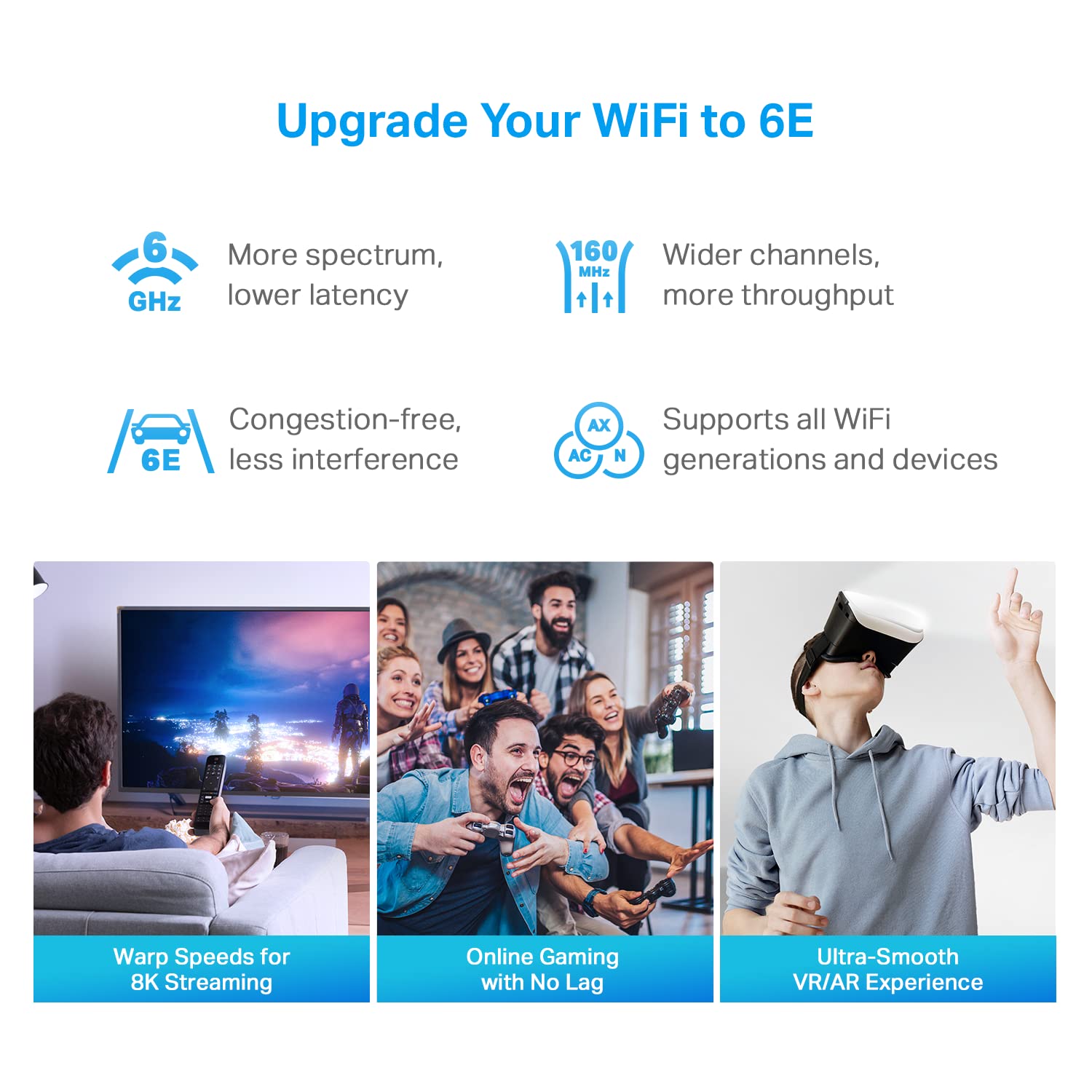 Sistema Mesh WiFi 6E TP-Link Deco AXE5400 Tri-Banda Blanco, Puerto 2.5G WAN/LAN, Cubre hasta 5500 Pies Cuadrados, Banda 6GHz Nueva, Paquete de 3