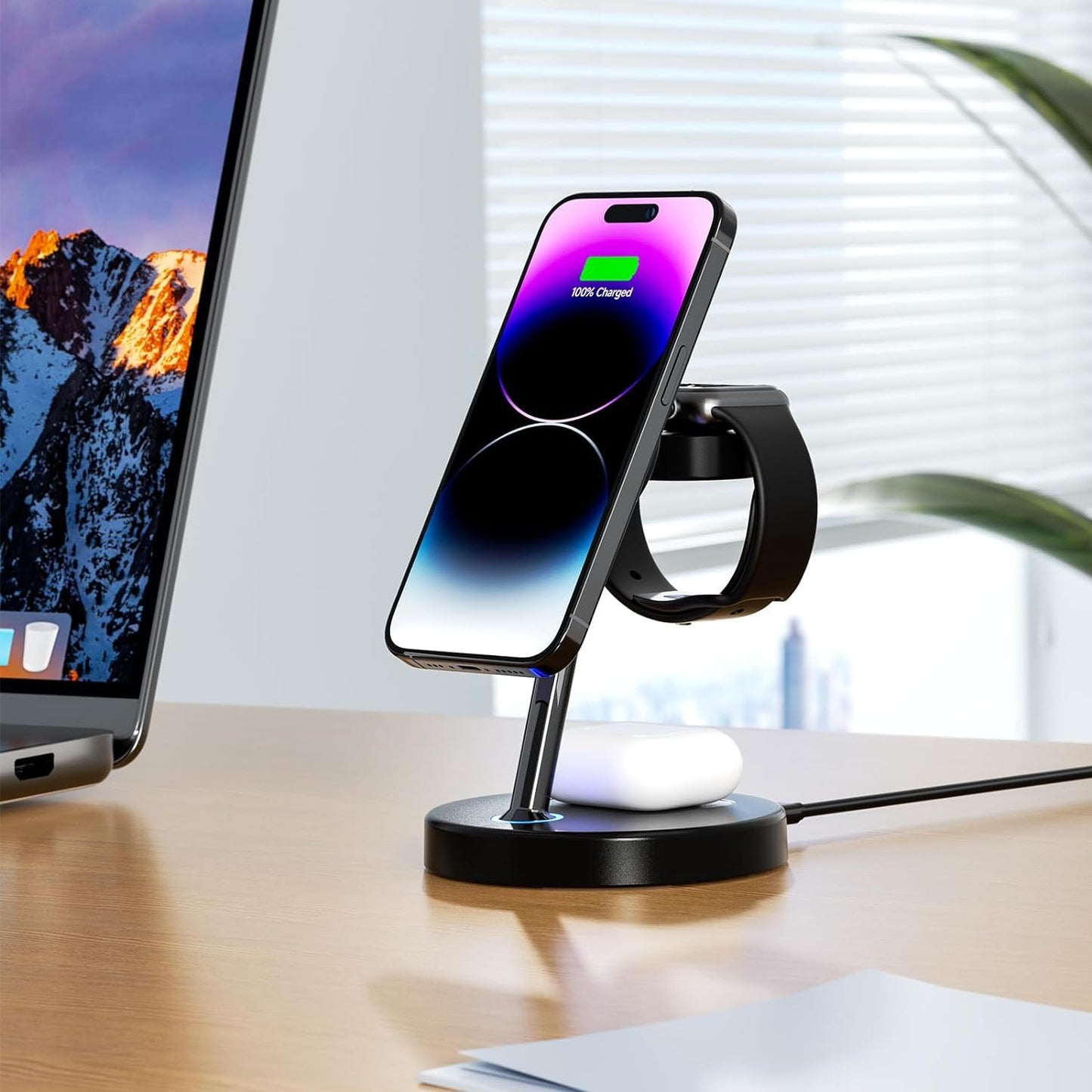 BVILY Cargador inalámbrico Magnético, 20W Wireless Charger 3 en 1 Compatible con Cargador MagSafe para i Phone 16 15 14 13 12 Pro MAX/Plus/Pro, Apple Watch Ultra/8/7/SE/6/5/4/3, AirPods Pro 3 2