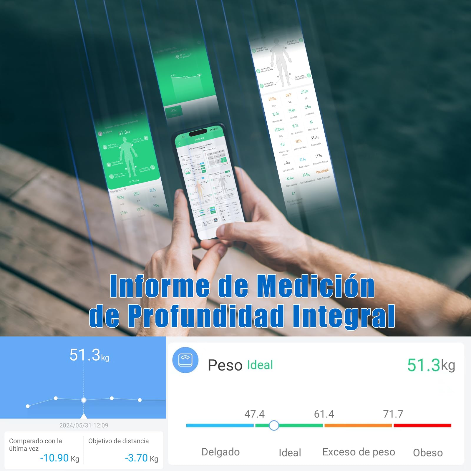 EDWINAYY Báscula Inteligente 8 Electrodos - Analizador Corporal Bluetooth con Bioimpedancia | Mide Grasa/Músculo/Hueso
