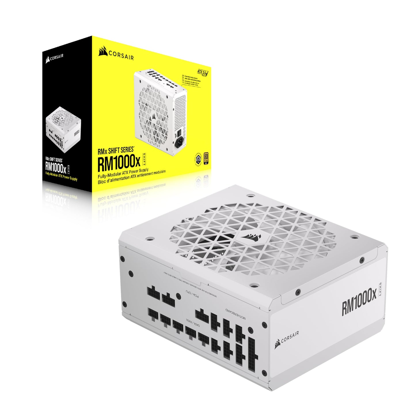 CORSAIR RM1000x Shift Fuente de Alimentación ATX Totalmente Modular - Interfaz Lateral Modular - Compatible con ATX 3.0 y PCIe 5.0 - Modo Ventilador a Cero RPM - Eficiencia 80 Plus Gold - Blanco
