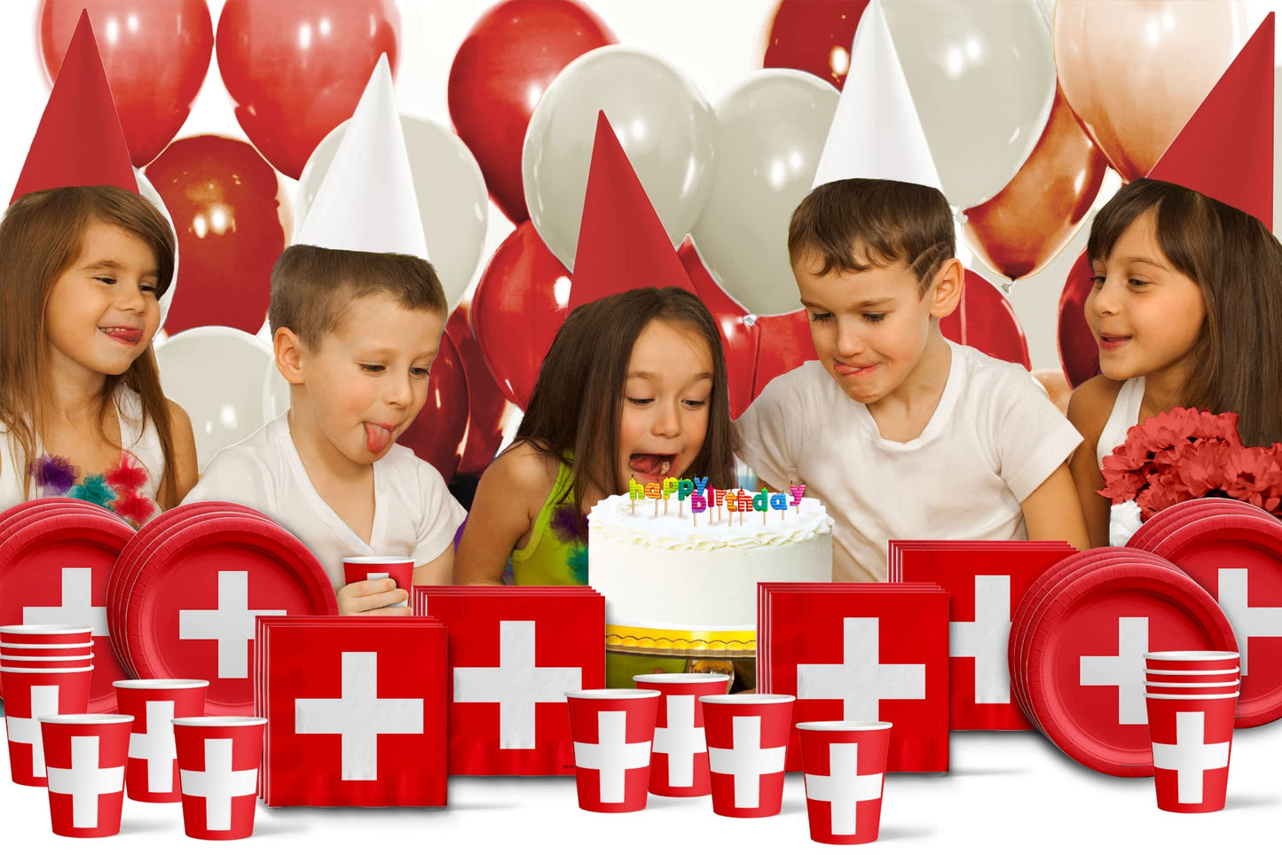 Juego de Suministros de Fiesta de Cumpleaños Suiza para 16 Unidades