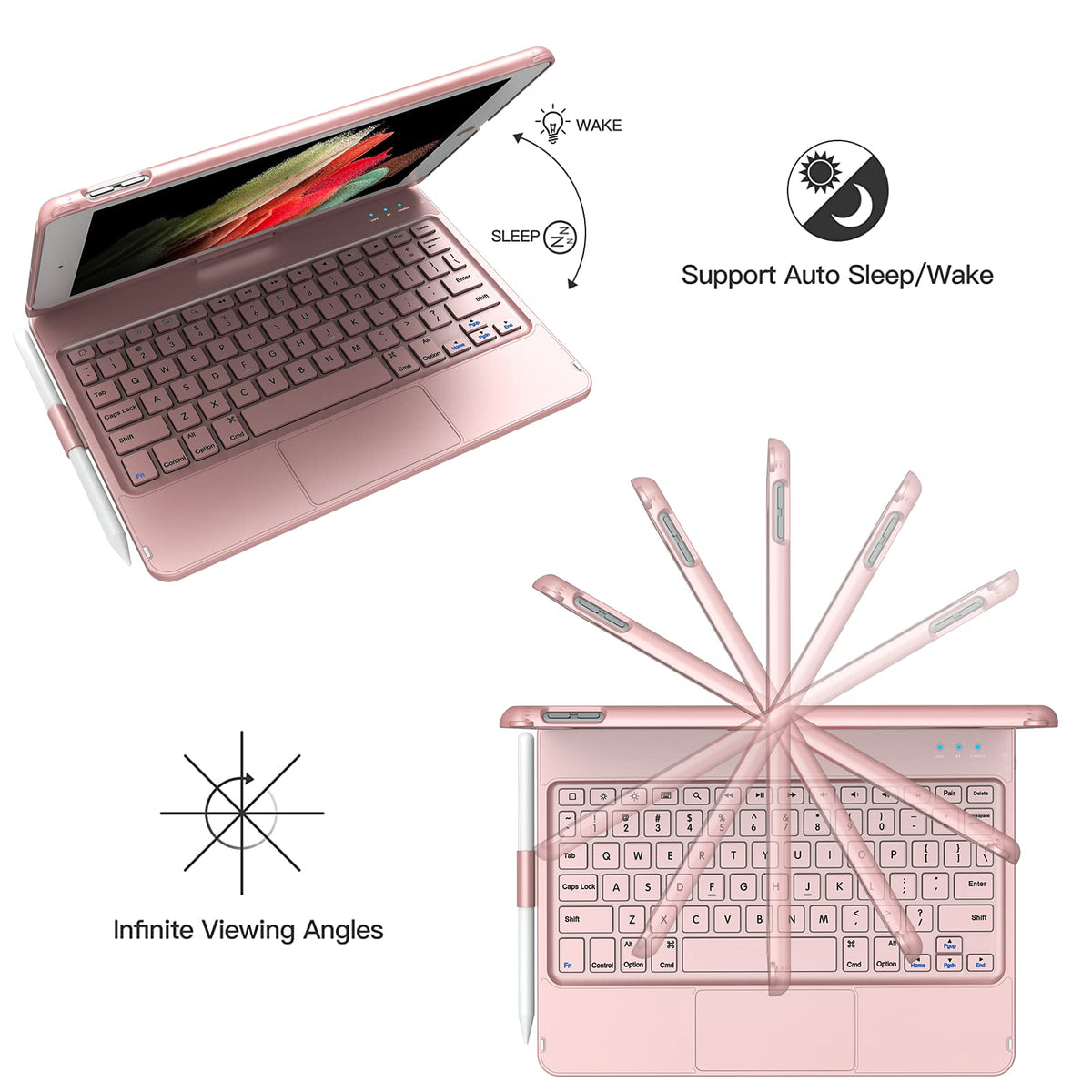 Funda Protectora TQQ iPad 9.ª Generación Negro con Trackpad Multitáctil y Teclado Giratorio 360°