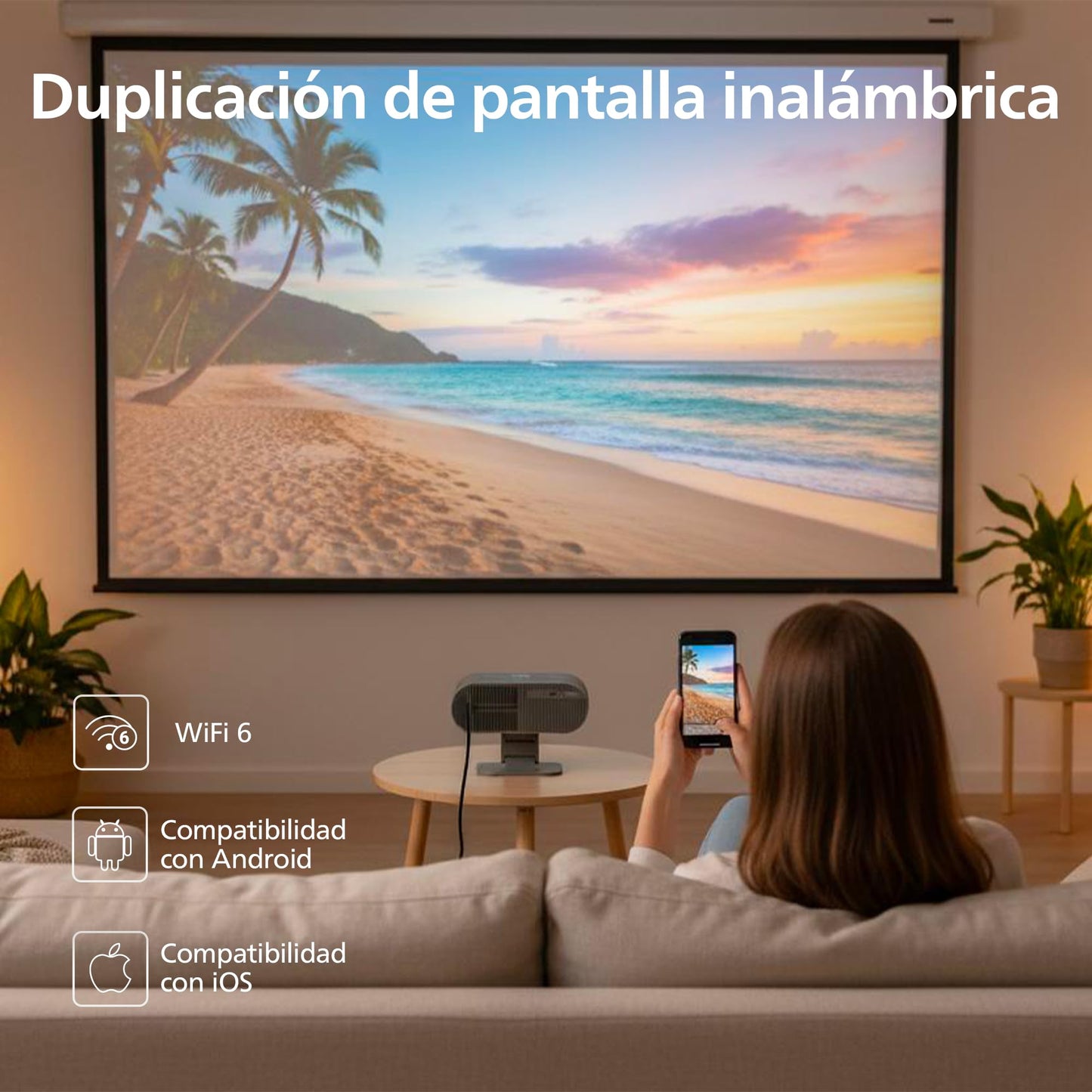 Philips, Neopix 160 Smart, Proyector de cine en casa, Full HD 1920 x 1080p, 250 lúmenes, Google TV, fuente de luz LED, soporte giratorio, Wi-FI 6, sonido estéreo de 2 x 5 vatios, negro.