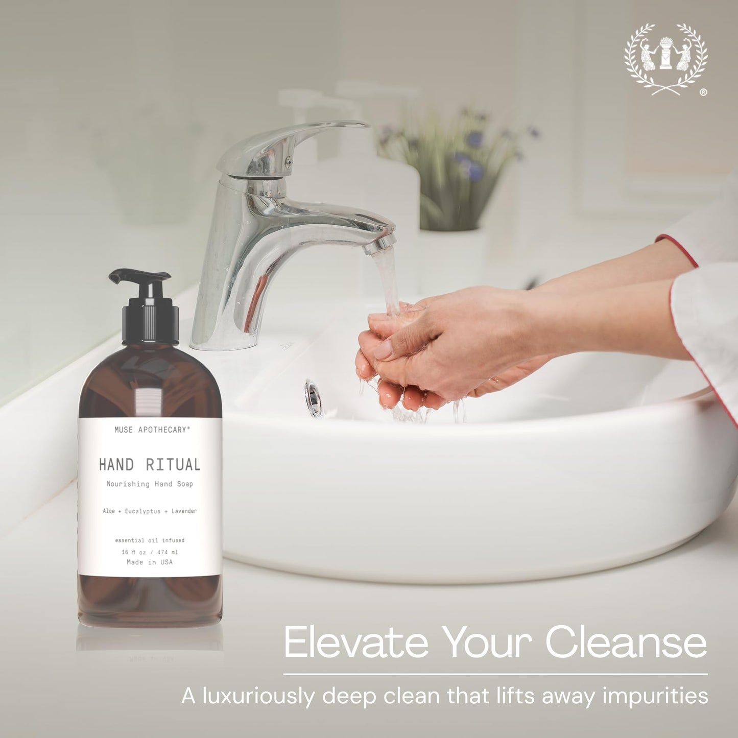 Muse Apothecary Hand Ritual – Jabón de manos aromático y nutritivo, infundido con aceites esenciales naturales de aromaterapia, certificado USDA, base biológica, 16 onzas, flor de lavanda, paquete de