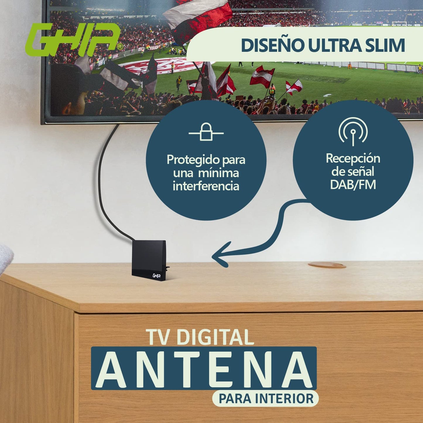 GHIA Antena para Interior con Amplificador GANT-001