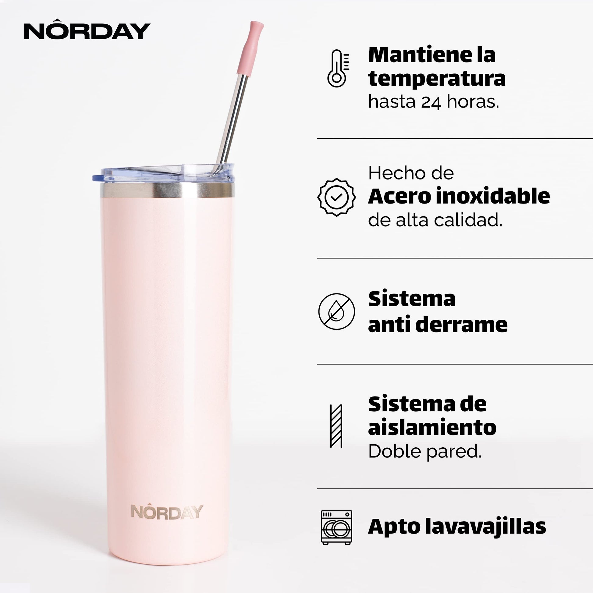 Vaso Térmico Norday Blush Antiderrame Doble Pared de Acero Inoxidable para Viaje 22 oz