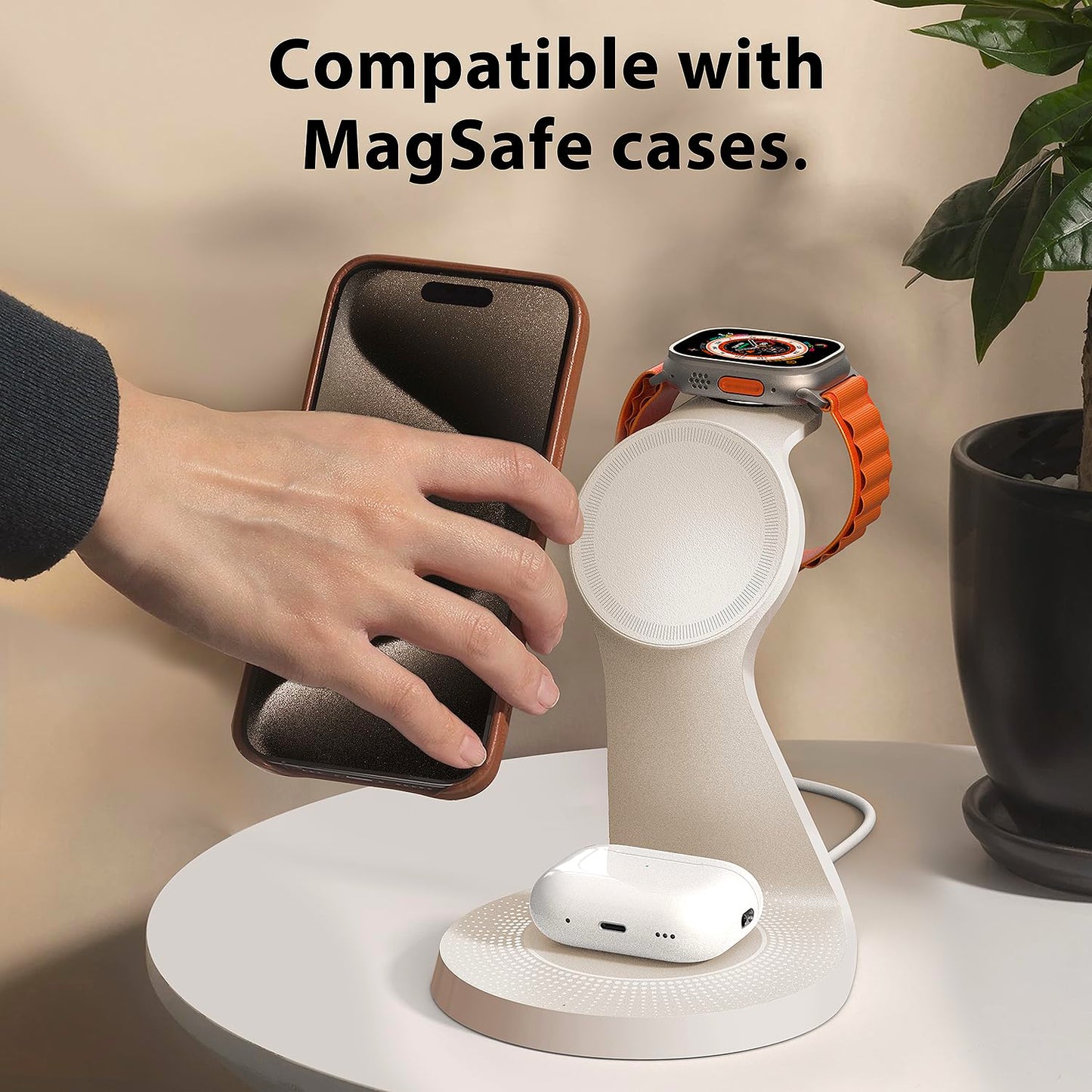 Estación de carga 3 en 1 para dispositivos Apple, soporte de carga rápida Mag-Safe, cargador inalámbrico para iPhone 16/15/14/13/12, y AirPods, e iWatch (cargador USB incluido)