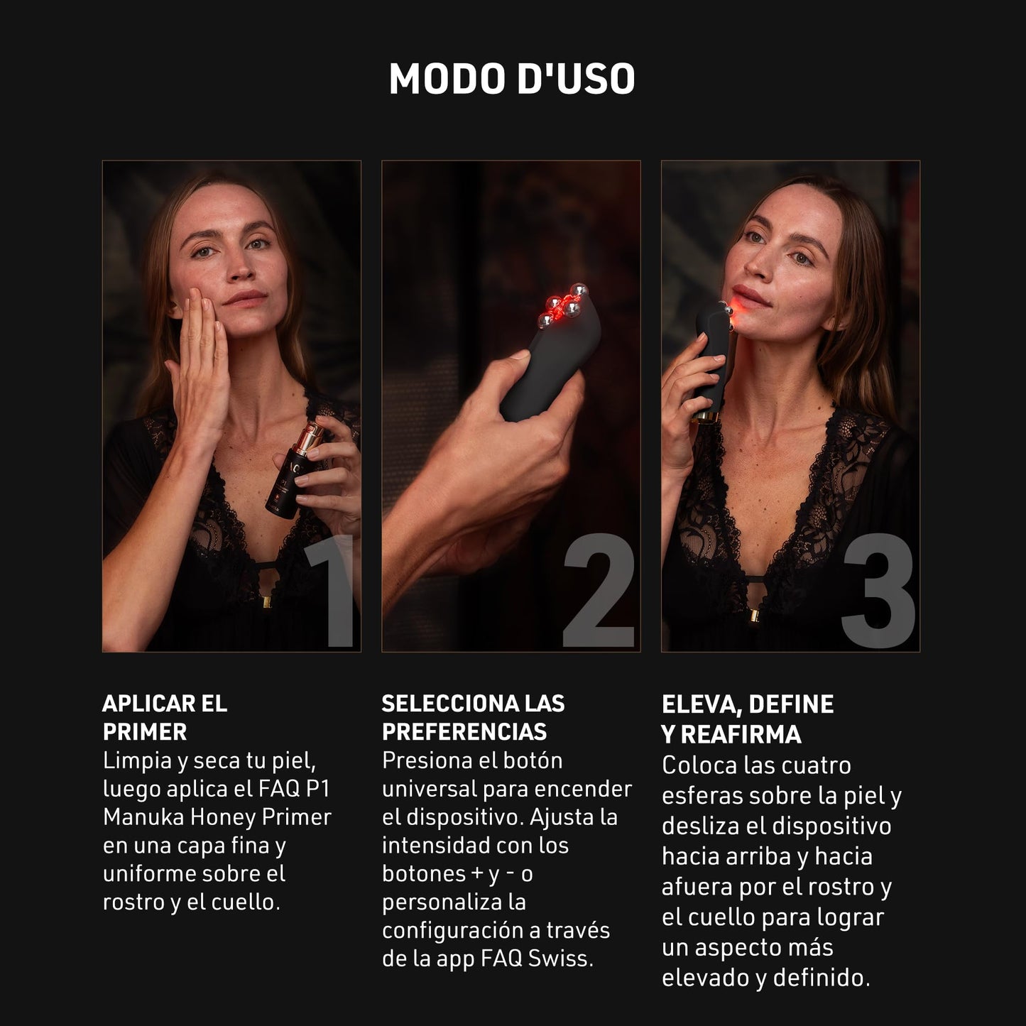 Set de cuidado FAQ Sculpt & Glow – Dispositivo FAQ 402 + Serum facial P1 Miel de Manuka con Acido Hialuronico – Antienvejecimiento skincare para tonificar y drenar el rostro
