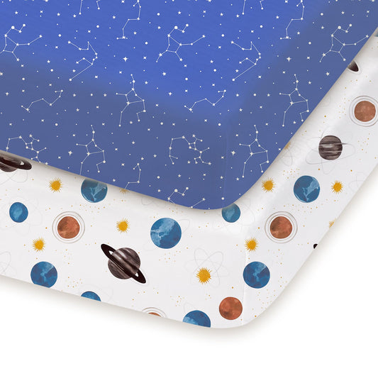 TotChill Pack and Play Sábanas ajustadas, paquete de 2, 96.5 x 66 cm Graco Pack n Play Sábanas para corral y colchón de cuna de viaje, tela de punto jersey ultra suave, bolsillo profundo elástico
