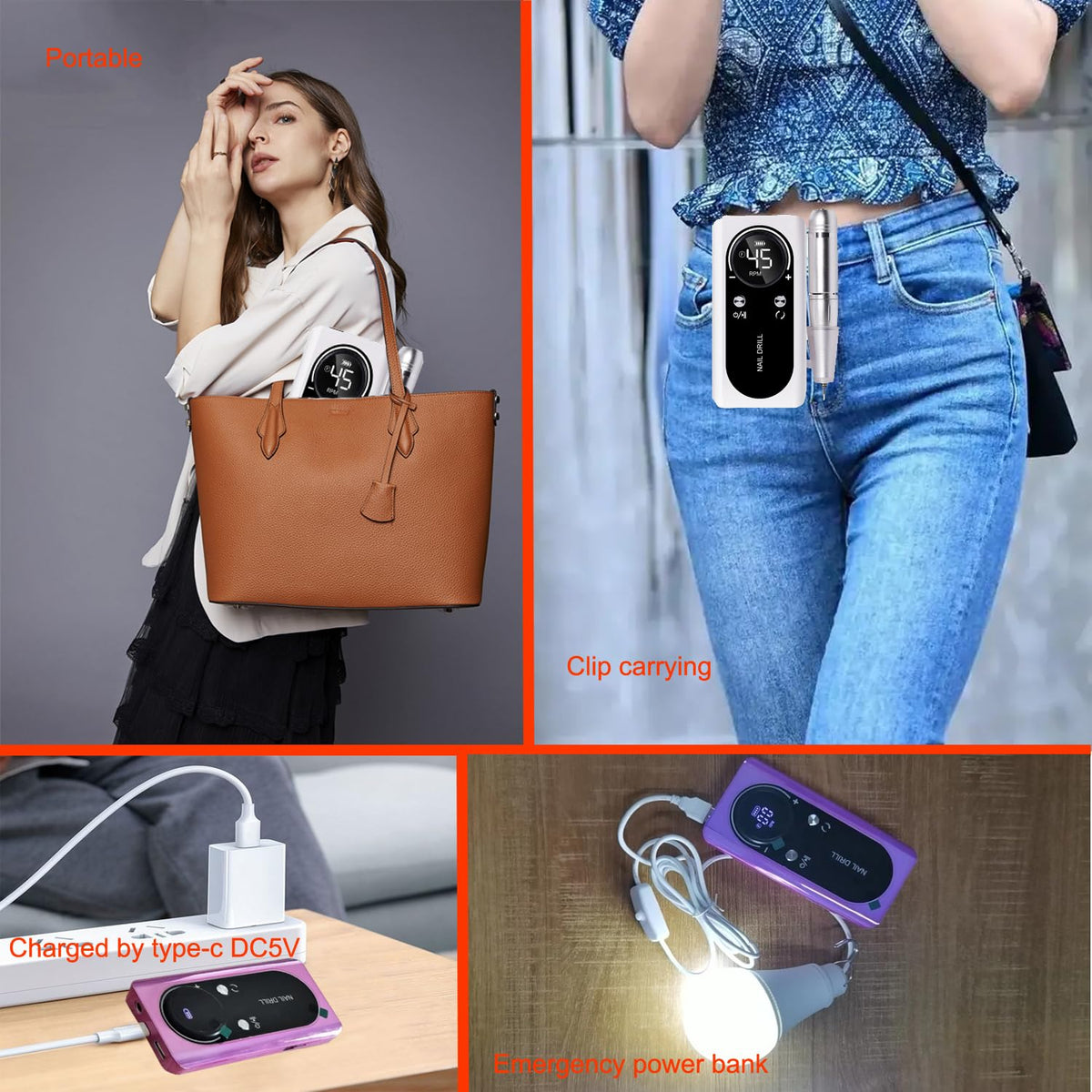 Taladro Eléctrico de Uñas FLRONGSUN Recargable Portátil con LCD para Manicura y Pedicura