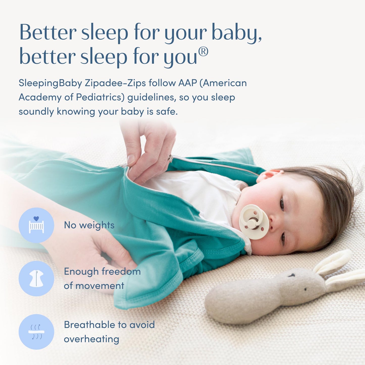 SleepingBaby Zipadee-Zip Transition Swaddle - Manta para bebé con cremallera para envolver con comodidad - Manta portátil espaciosa para cambios de pañal fáciles - Azul teja clásico, X-Pequeño (3-6