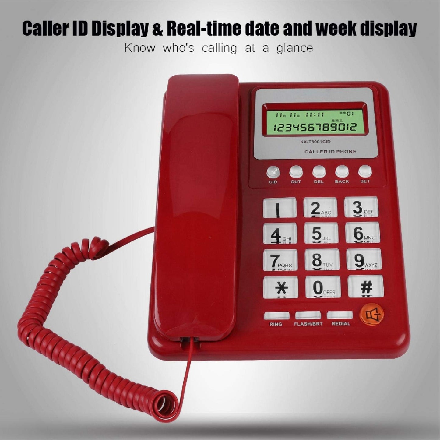 Teléfono con Cable,para Hogar/Hotel/Oficina,Telefono Alámbrico,con Altavoz, Dual FSK/DTMFI,dentificador de Llamadas,Marcación Rapidamente,Función de Almacenamiento de