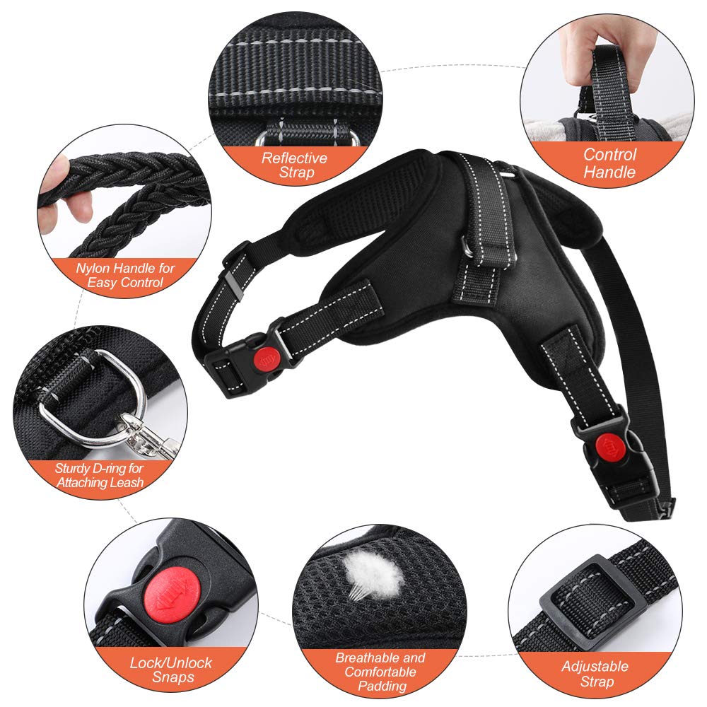 Jasonwell Collar para Perro - Pequeño Mediano Grande Pechera para Perro con Correa y Mango de Control Harnes Ajustable Reflectante Transpirable para Caminar Viajar Entrenar (Negro, S)