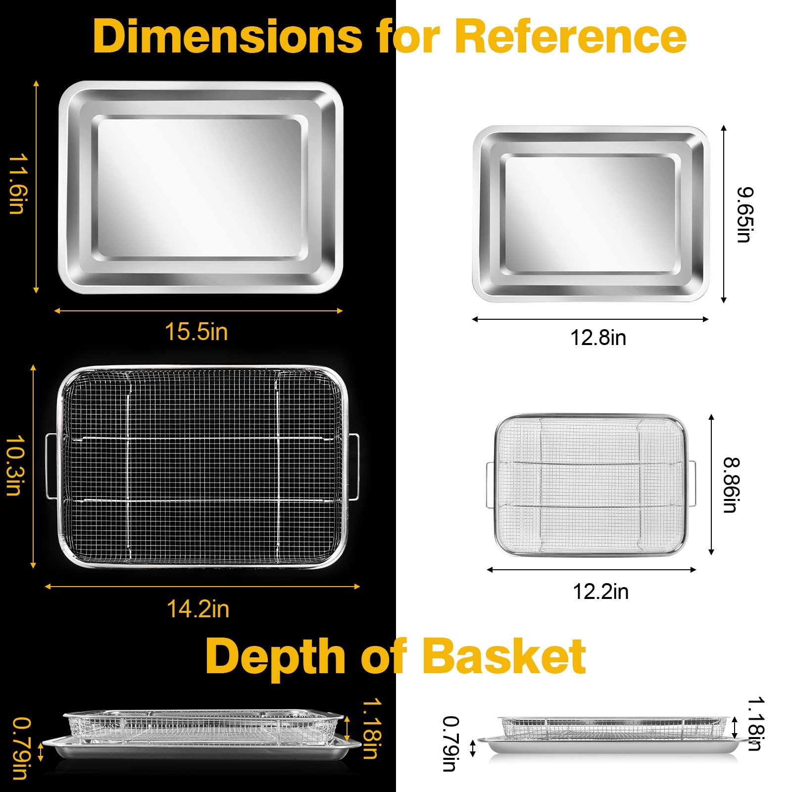 Cesta de freidora de aire para horno, 2 juegos de acero inoxidable, accesorios para freidora de aire, estante para horno y bandeja crujiente, sartén para asar de tocino para horno, juegos de