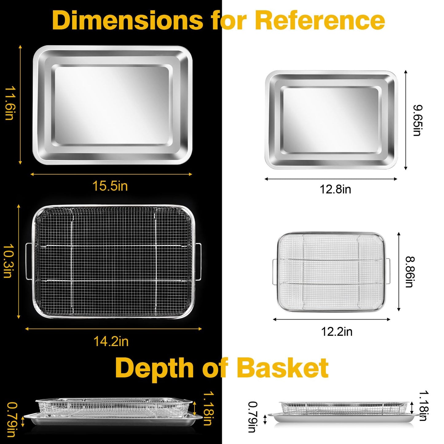 Cesta de freidora de aire para horno, 2 juegos de acero inoxidable, accesorios para freidora de aire, estante para horno y bandeja crujiente, sartén para asar de tocino para horno, juegos de