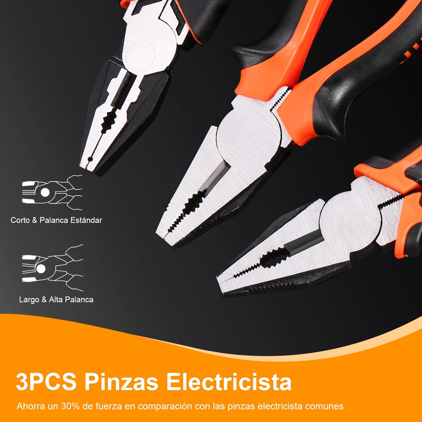 CAVIGLTE 3PCS Pinzas Electricista, Pinzas De Corte,9"Alicates De Punta Larga, 9" Pinza De Punta, 8"Pinza De Corte Diagonal