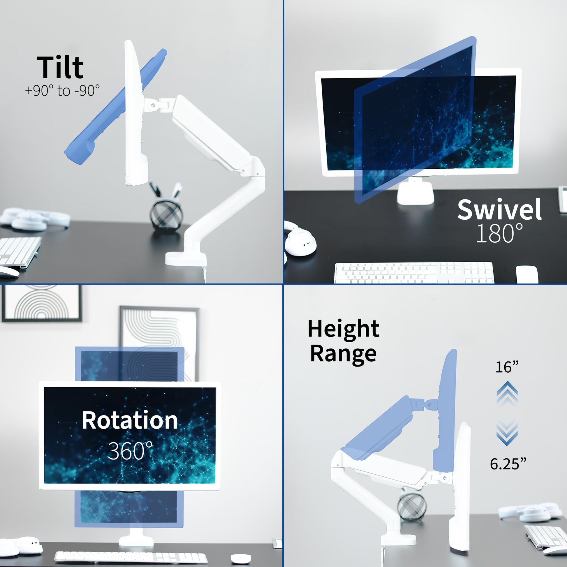 Soporte de Computadora VIVO Blanco Ajustable con Brazo Mecánico Universal VESA de 17 a 32 Pulgadas
