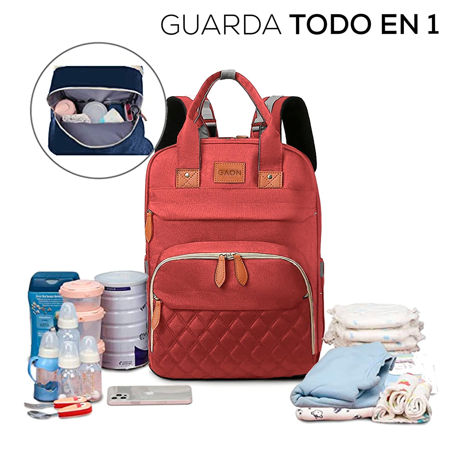 Mochila Pañalera Multifuncional de Gran Capacidad para Bebe | Cuna Convertible Impermeable con Cambiador Plegable … (Rojo.)-#11001000141301010502#