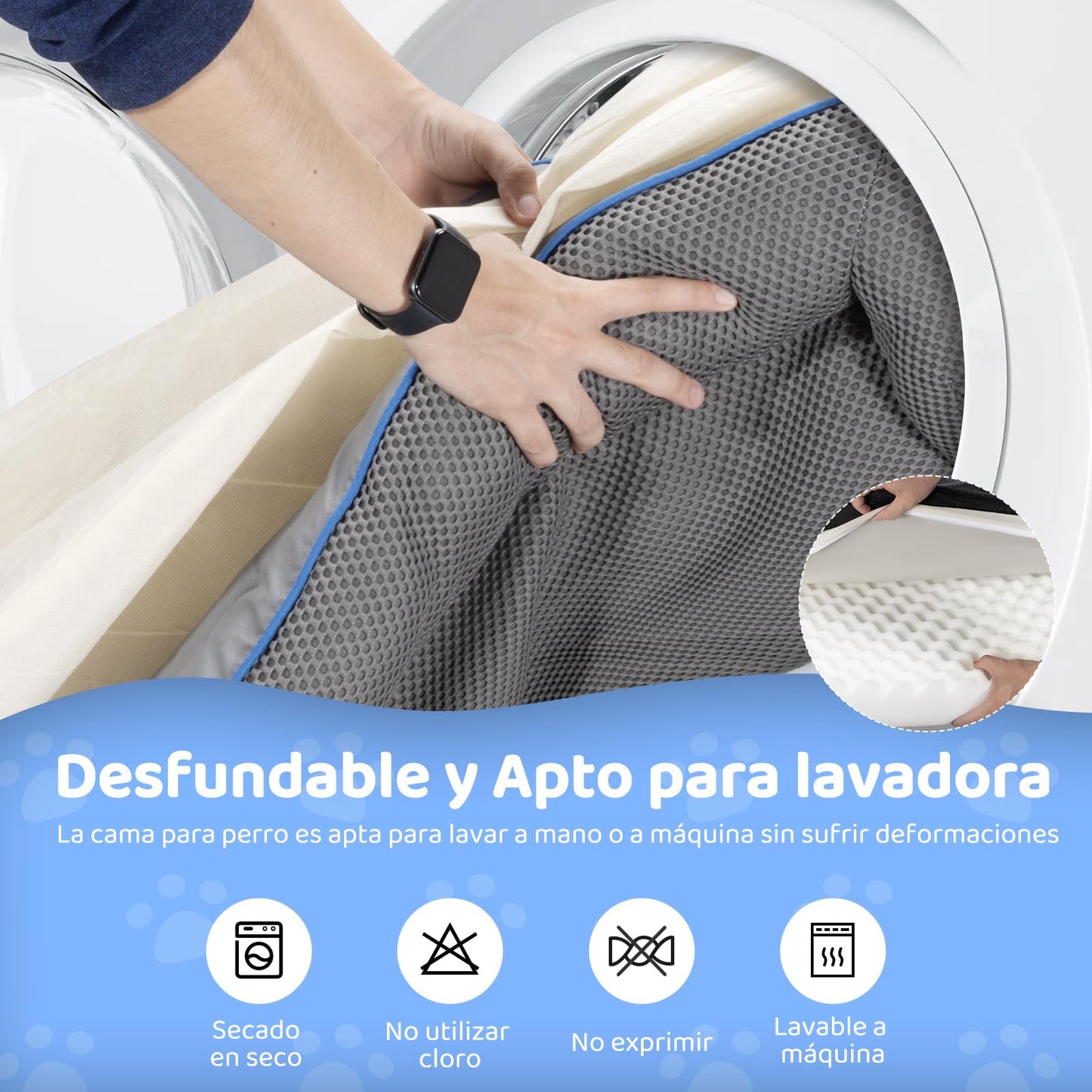 Cama Ortopédica para Perro Mediano wishkit Gris con Fondo Antideslizante y Bordes Acolchados