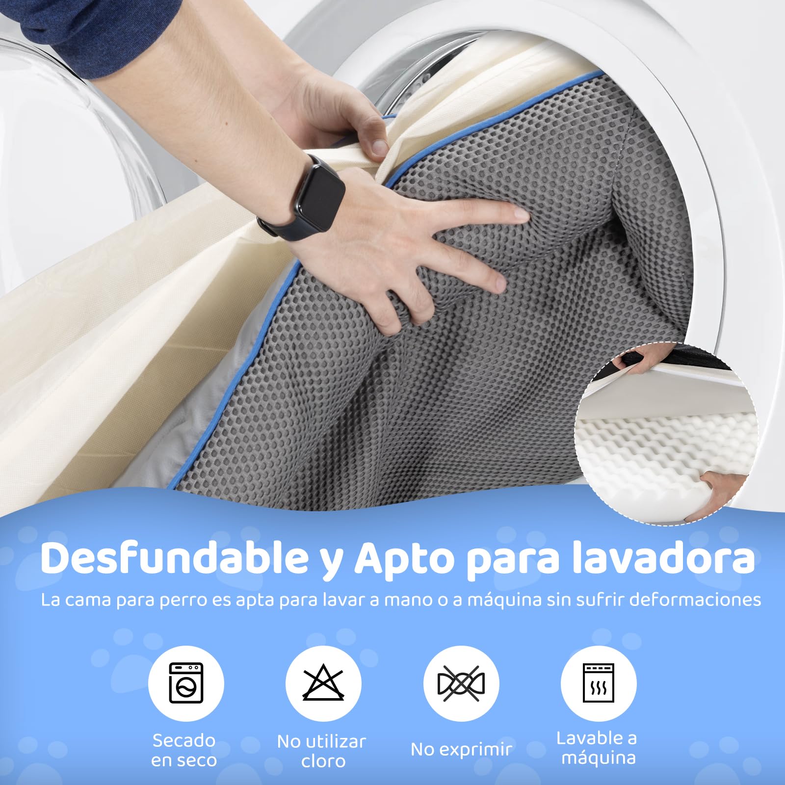 Cama Ortopédica para Perro Mediano wishkit Gris con Fondo Antideslizante y Bordes Acolchados