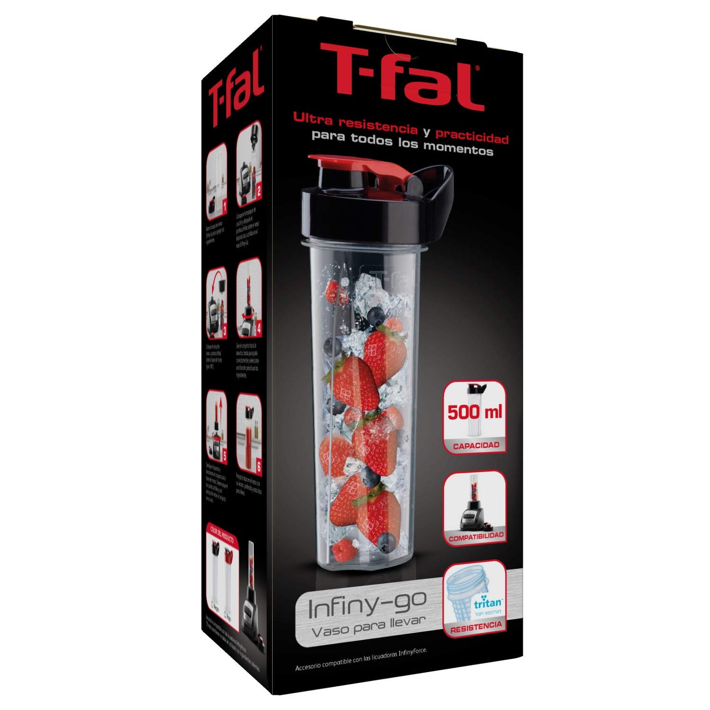 Vaso Portátil T-fal Negro Infiny-GO de 500ML para porción individual