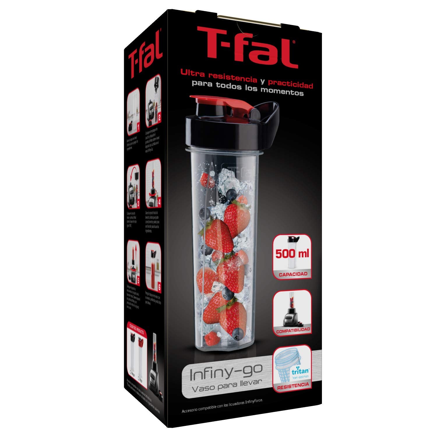 Vaso Portátil T-fal Negro Infiny-GO de 500ML para porción individual