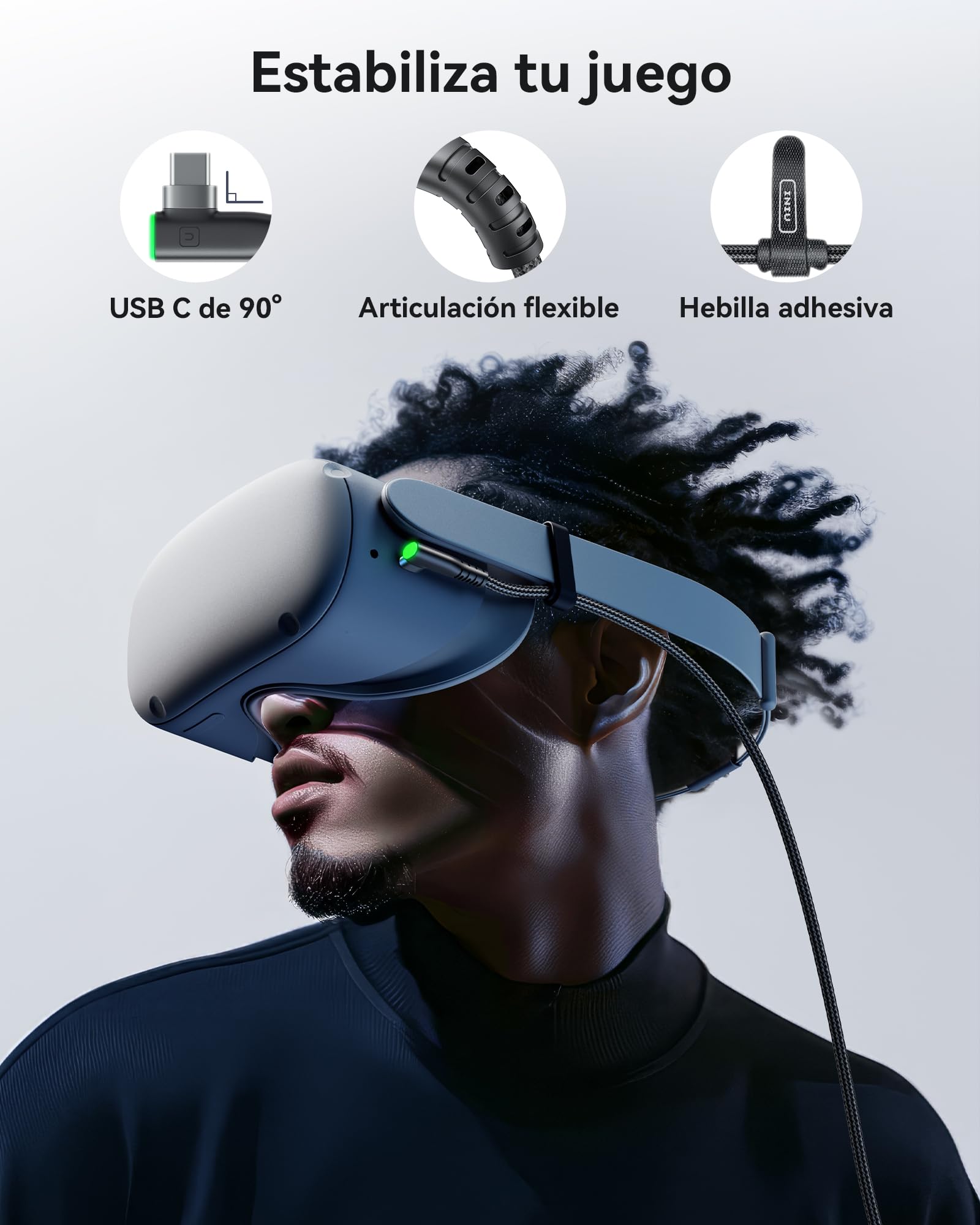 INIU Cable Link de 5m, Cable Link USB 3.0 a USB C con Meta Oculus Quest 3s, Quest 3 2 1, Quest Pro, Pico 4, PC Steam VR Accesorios, Transferencia de Datos de Alta Velocidad, Cable para Auriculares VR