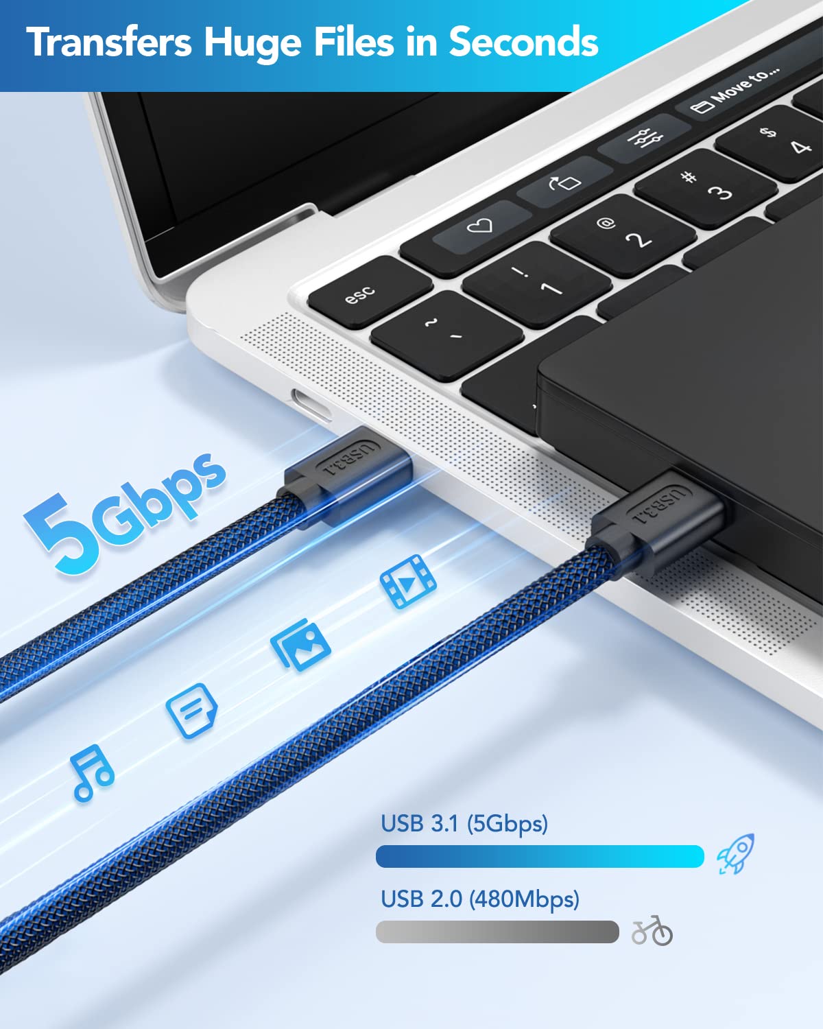 Cable USB 3.0 Macho Macho, Cable USB 3.0 A a A Macho Cable USB de Doble Extremo para Refrigeradores de Portátiles (0.5M) - Azul