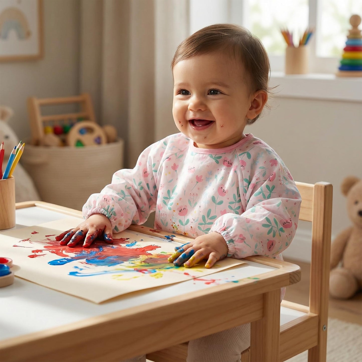 HAMUR HOME - Babero de manga larga para bebé de 6 a 24 m, impermeable y a prueba de desorden, para destete LED, lavable a máquina, ligero para bebés y niños pequeños, fluido