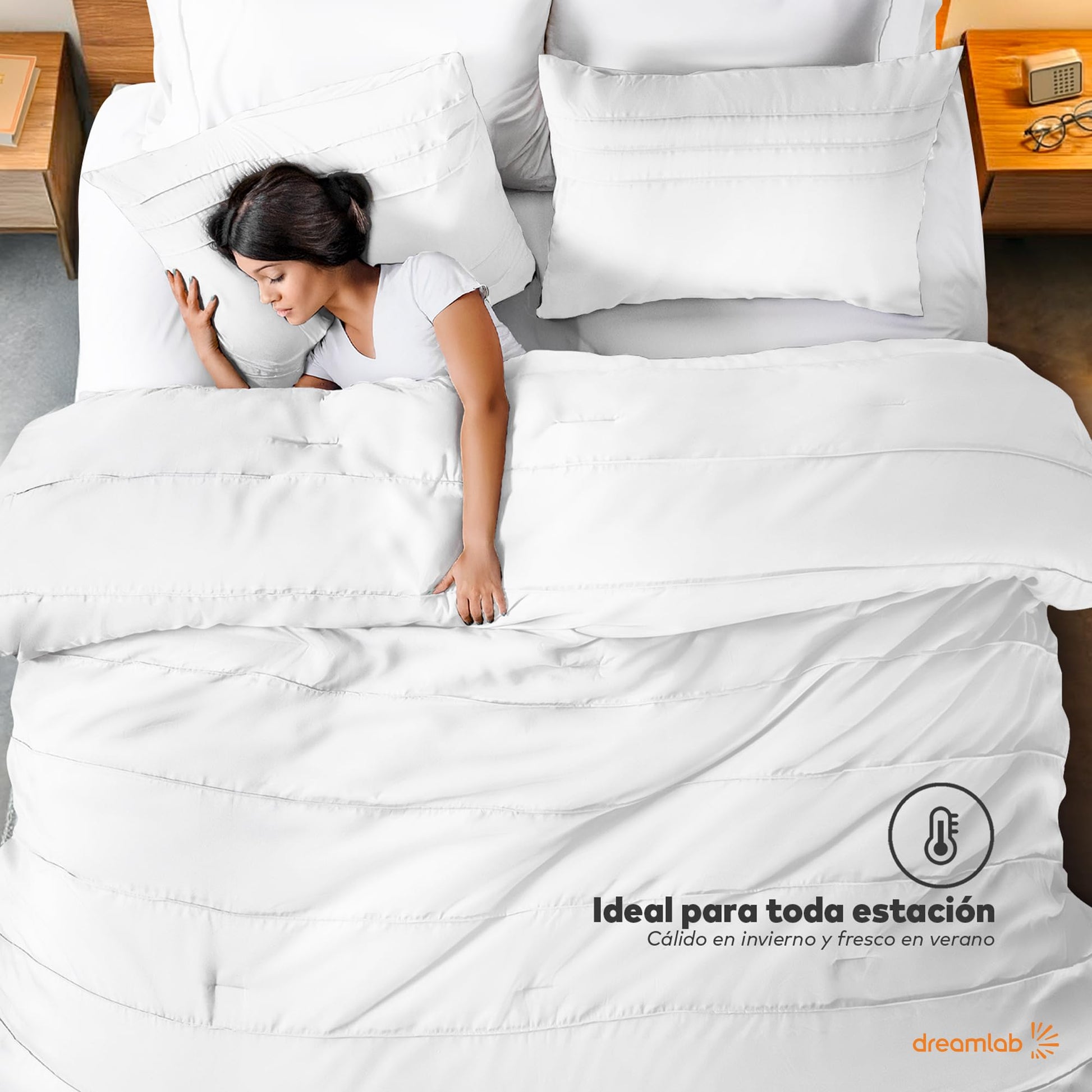 Juego de Edredón Dreamlab Blanco Reversible Plisado Ultra Suave Hipoalergénico King Set 3 Piezas