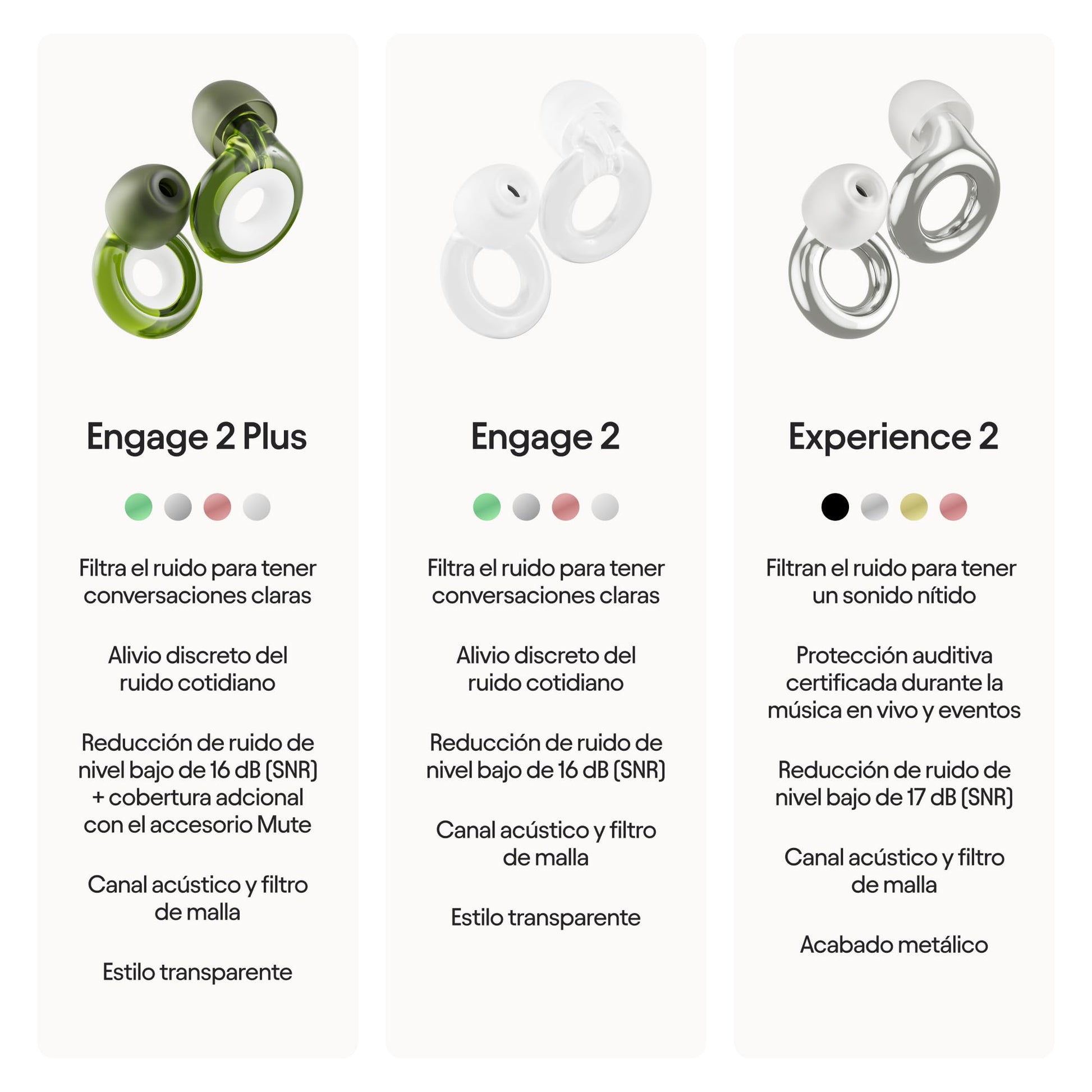 Loop Engage 2 Plus Tapones auditivos – Reducción del ruido cotidiano con voces claras para reuniones sociales, trabajo, conversaciones y para la sensibilidad al ruido – SNR16 dB + accesorio Mute