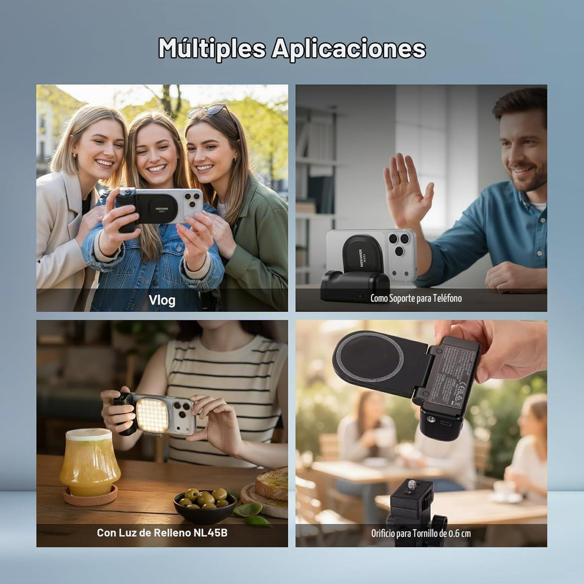 Grip de Cámara Magnético NEEWER Negro con Carga Inalámbrica y Batería 3500mAh para iPhone y Samsung
