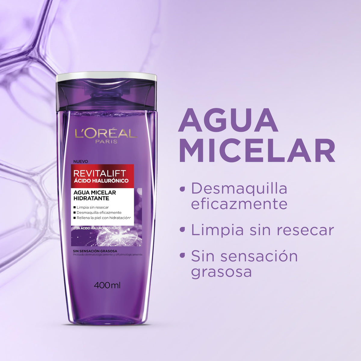 L'Oréal Paris Agua Micelar Revitalift Ácido Hialurónico, 400ml
