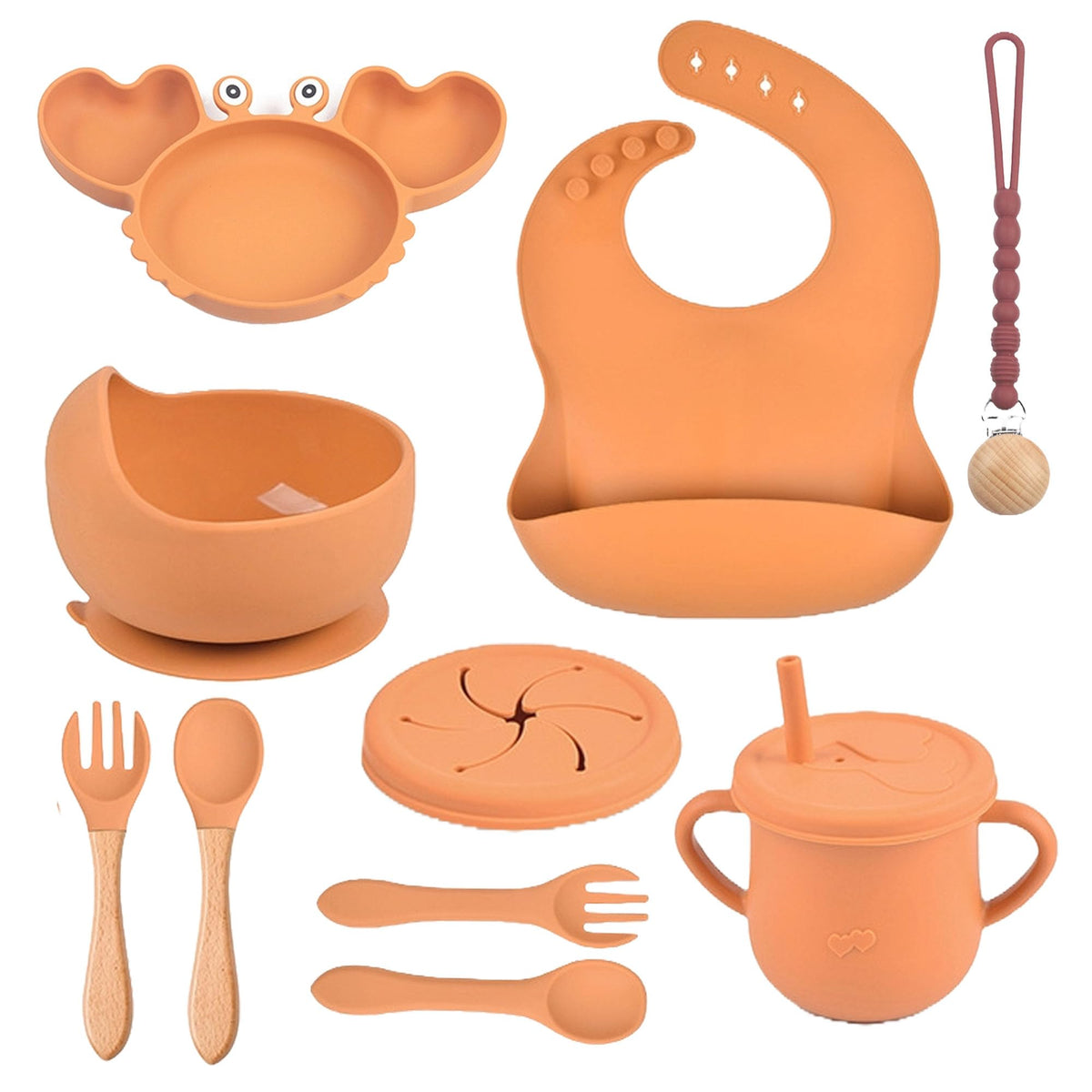 Juego de alimentación de bebé de silicona, 14 piezas, suministros de destete LED para bebé, cucharas de bebé, tazón de ventosa, taza dividida, utensilios para comer alimentos sólidos de primera etapa