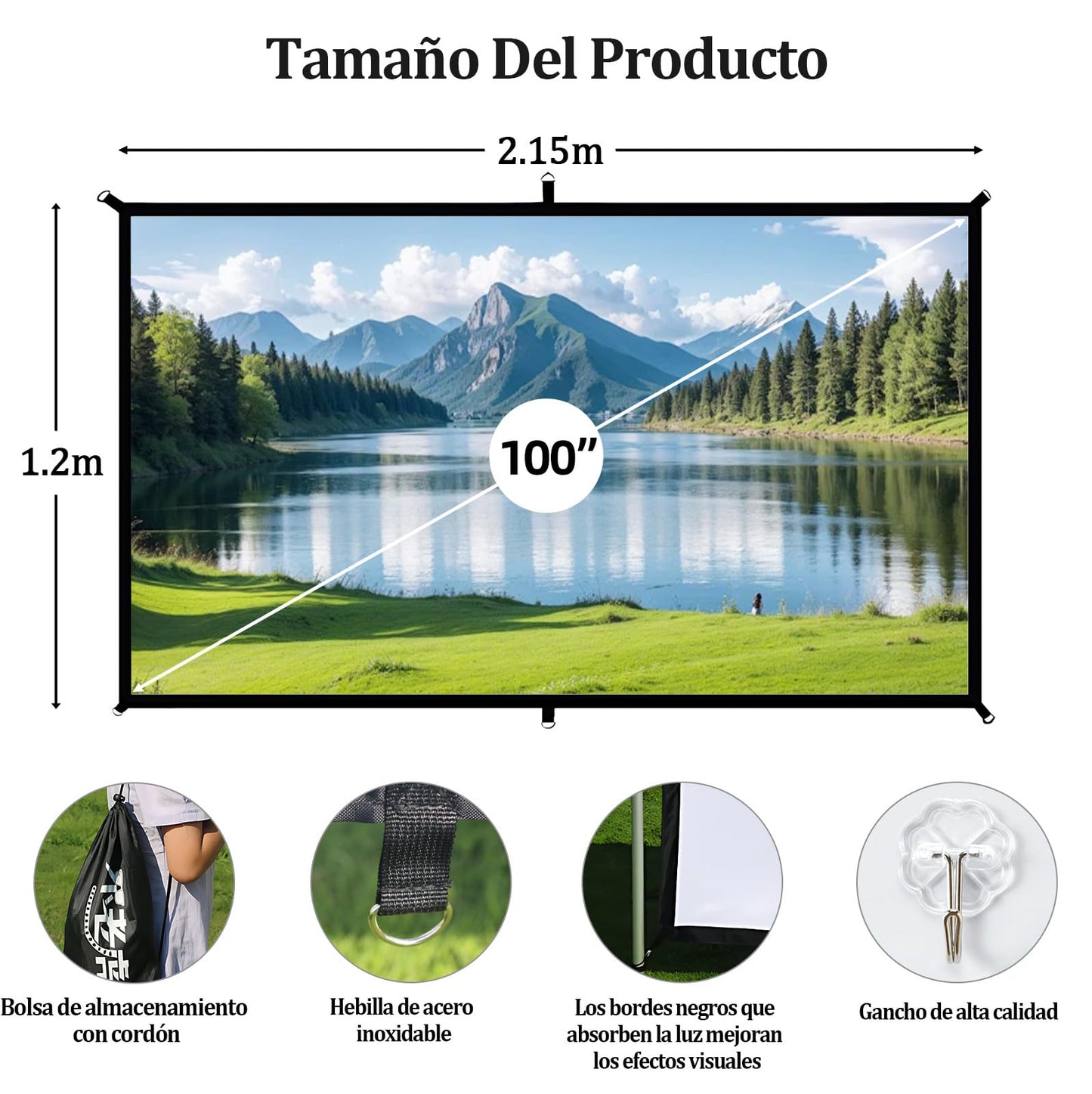 OPKOJIHY Pantalla para Proyector de 100 Pulgadas,16:9 Pantalla De Proyección HD Resistente a Las Arrugas,Visualización de Proyección Portátil con 8 Ganchos,Pantalla de película,para Camping,Oficina