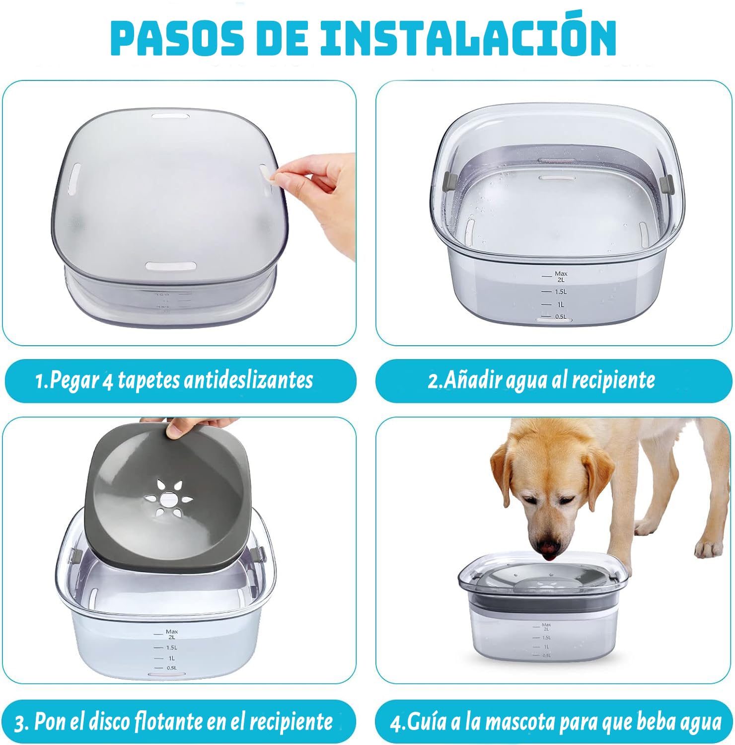 Cuenco de Agua para Perro, Cuenco de Agua para Mascotas de 70 onzas(2L),sin derrames, Bebedero para Perros,Cuenco de Agua para Mascotas sin Goteo,Tazón de Agua de Viaje de Gran Capacidad(transparente)