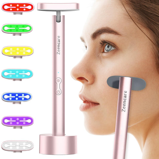 ZEENCARE 7 en 1 Terapia de Luz Roja para la Cara y el Cuello, Dispositivo de Terapia de Luz Facial LED, Herramienta Recargable para el Cuidado de la Piel y Carita de Belleza de Masaje Facial para Ojos, Cara, Cuello, Cuerpo